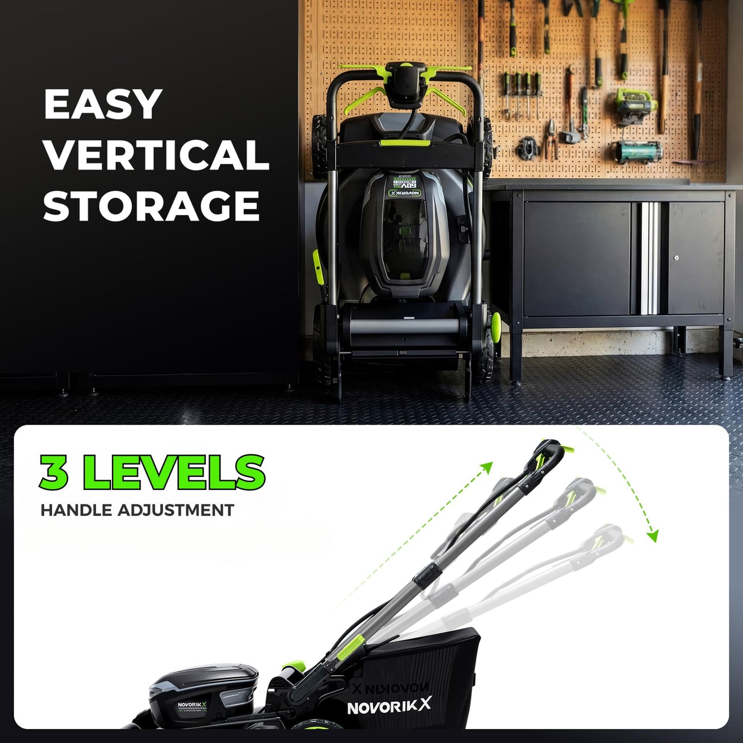 NovorikX 60V 5Ah Self-Propelled Electric Cordless Lawn Mower with 5.0Ah Battery 21-Inch, Brushless Mower for Large Yards, LED Headlight, Rapid Charger 3-in-1 Versatility Obsidian Series