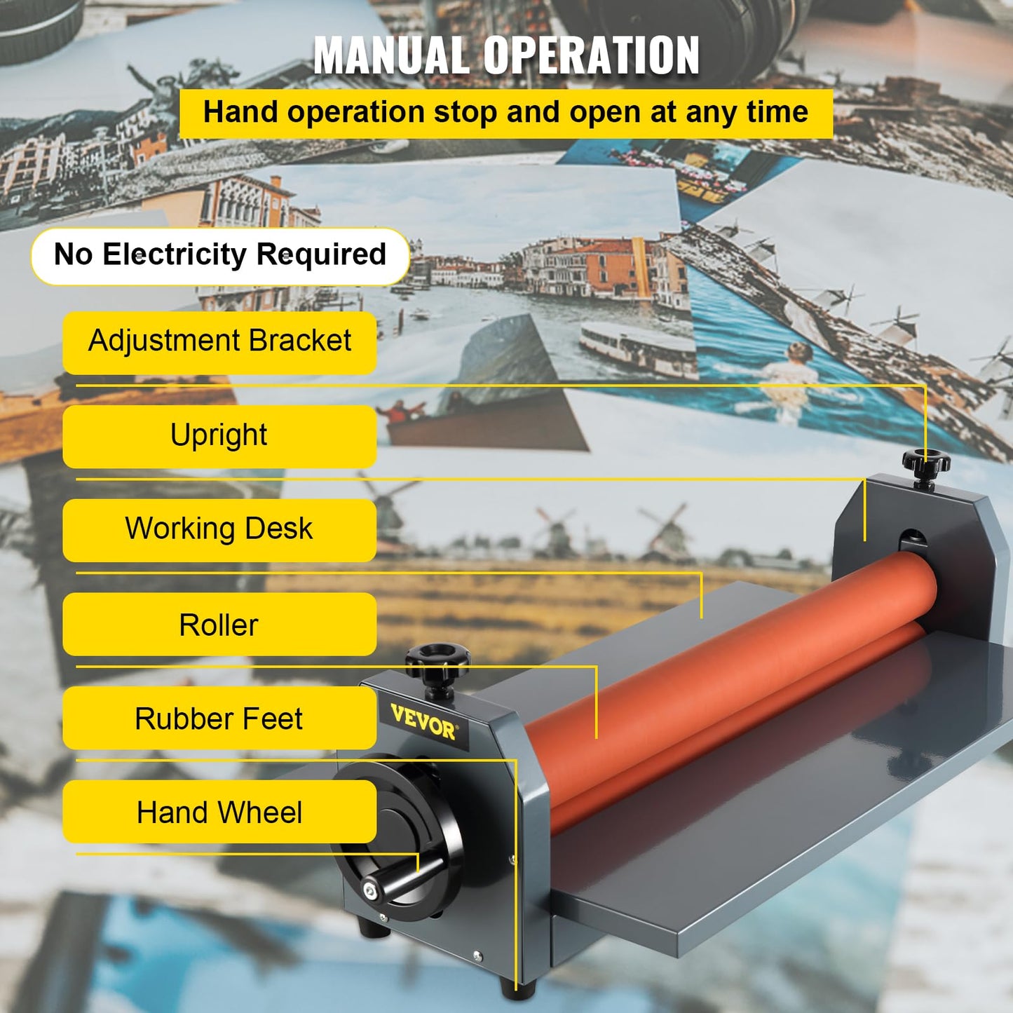 VEVOR 39 Inch Cold Laminator Machine 10mm Manual Vinyl Photo Film Cold laminator Hand Crank Pressure Cold Roll laminator（39Inch