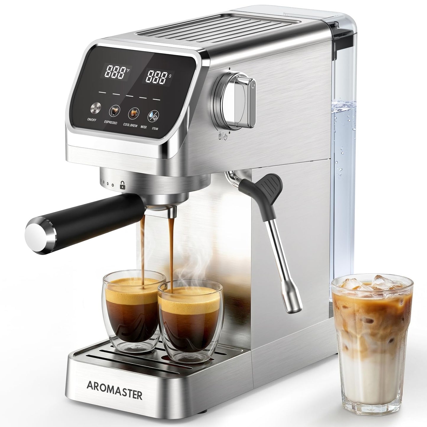 Aromaster Espresso Machine 20 Bar with Milk Frother, Easy to Use Compact Espresso Maker with Touchscreen, Fast Heat 1400W for Latte & Cappuccino, Stainless Steel Coffee Machine for Home & Office