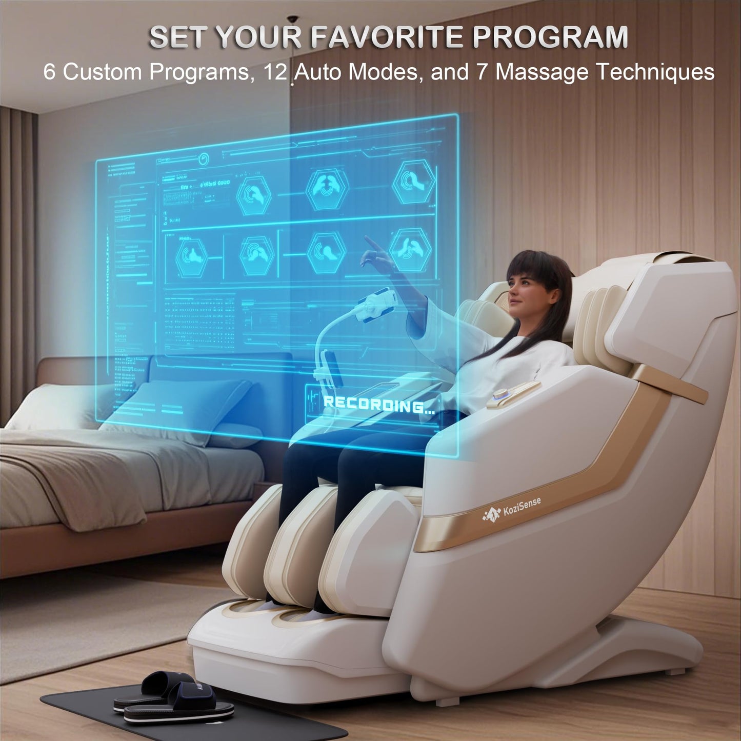 KoziSense KZ-313 2026 Heated Jade Roller Massage Chair Full Body, Deep Zero Gravity SL-Track with Heat, 12 Auto Modes, 6 Custom Programs, Backlit Touch Screen, Voice Control, Wireless Charger