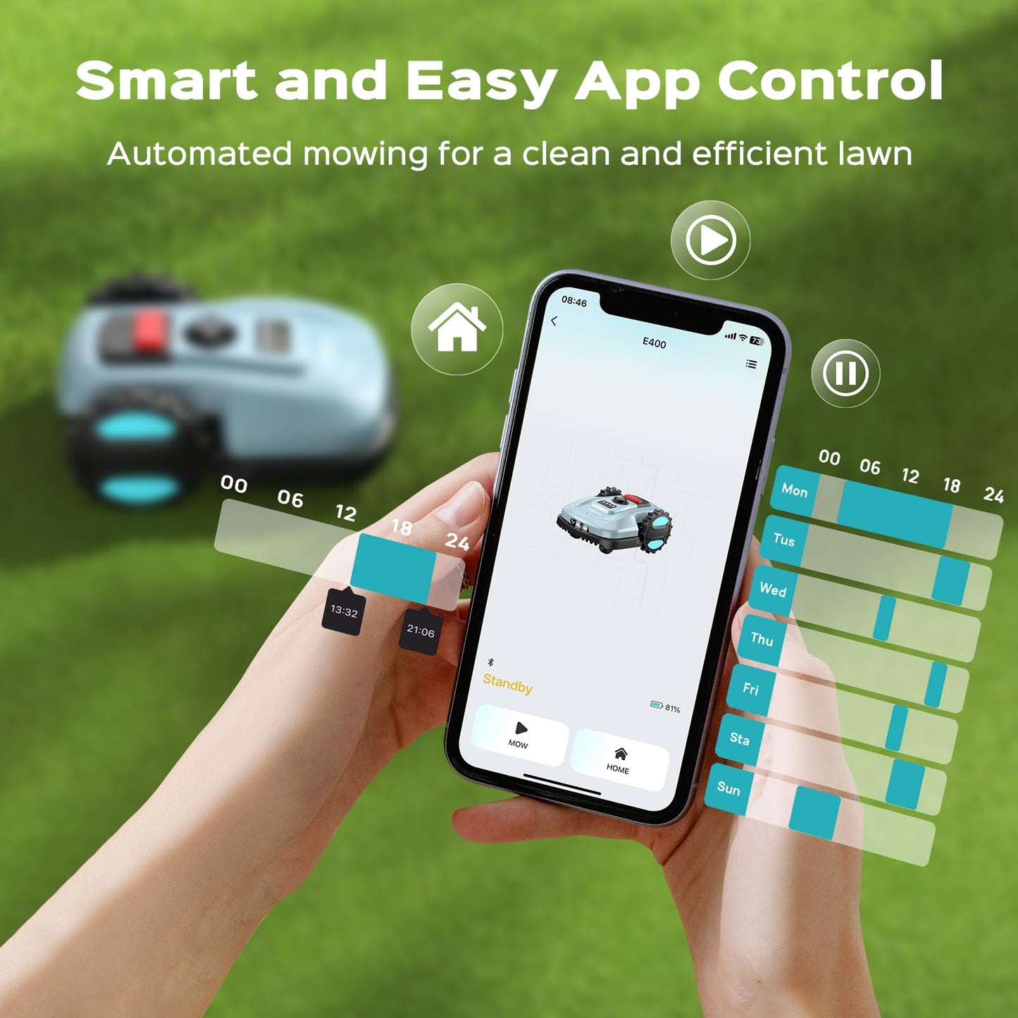 2026 New Robot Lawn Mower with App Control – Features Adjustable Cutting Height, Auto-Charging, Obstacle Detection and Brushless Motor for Lawns Up to 1/8 Acre, Light Gray