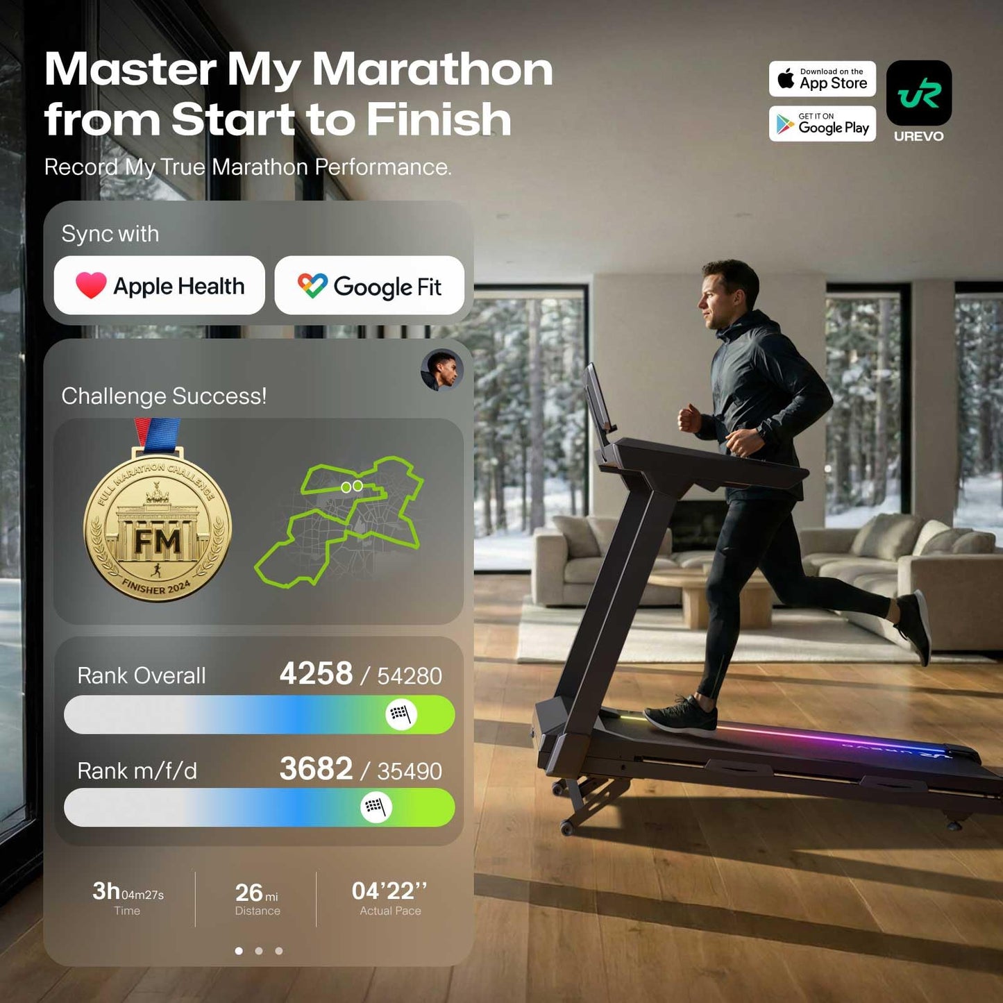 1st Smart Home Treadmill only for Marathoner, UREVO Quiet Treadmills for Home with Dual Brushless 4.0 HP Motorized, 12.5 MPH Foldable Treadmill, 12% Auto Incline, Installation Free
