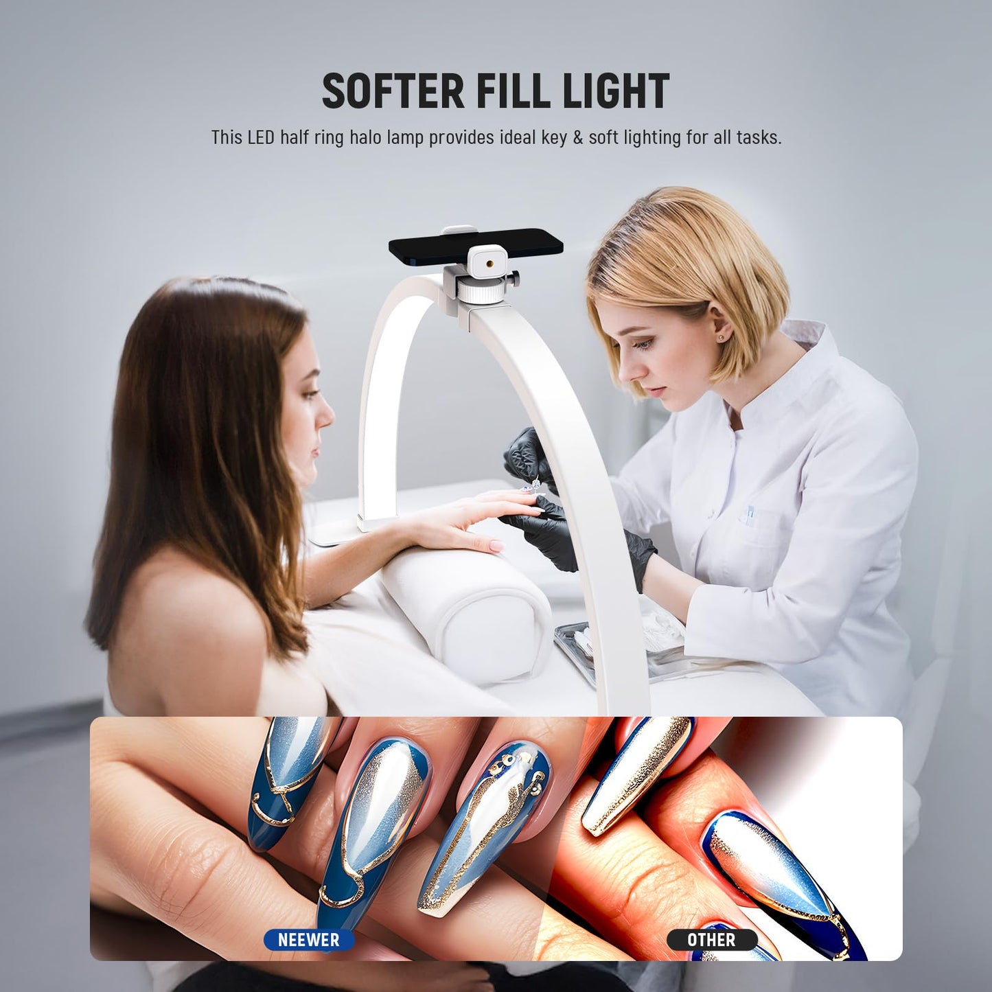 NEEWER 29in Half Moon Nail Light, 36W Foldable Arc Lamp with Phone Holder, Model HM02-D, White
