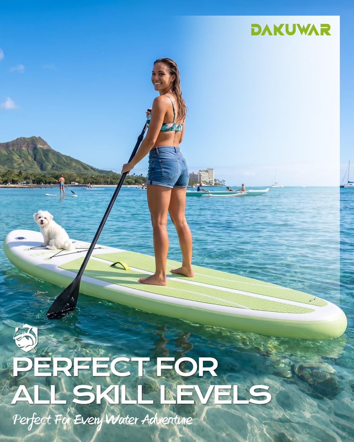 DAKUWAR Inflatable Paddle Board 10'x31.5''x6'' Folding Stand up Paddle Boards with SUP Accessories Valve Adaptor/2 fins/SUP Backpack/Ankle Leash/Repair Kit (Green and White)