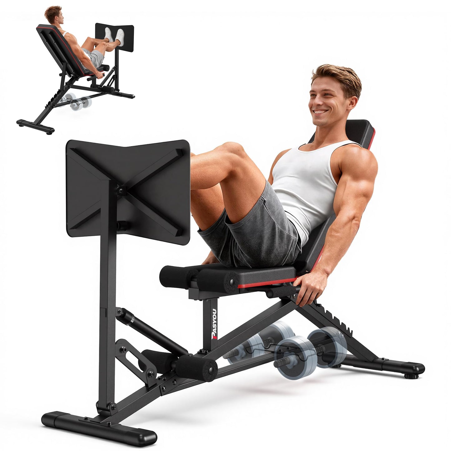 PASYOU Leg Press Machine, Adjustable Weight Bench with Leg Extension, 1300LBS Weight Capacity Leg Press Machines for Home Gym Full Body Exercise, Leg Workout Equipment with Dumbbell Rack