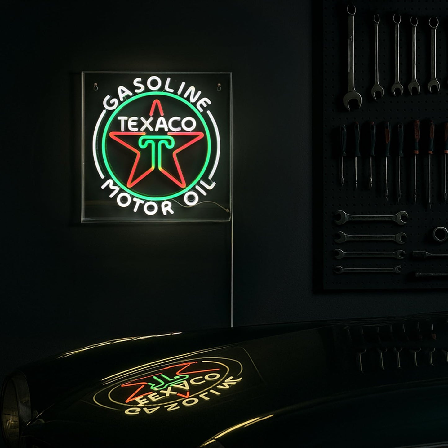 American Art Decor Acrylic LED Sign - Texaco Gasoline Motor Oil - 16in x 16in - Retro Neon Sign for Bar, Garage, Game Room