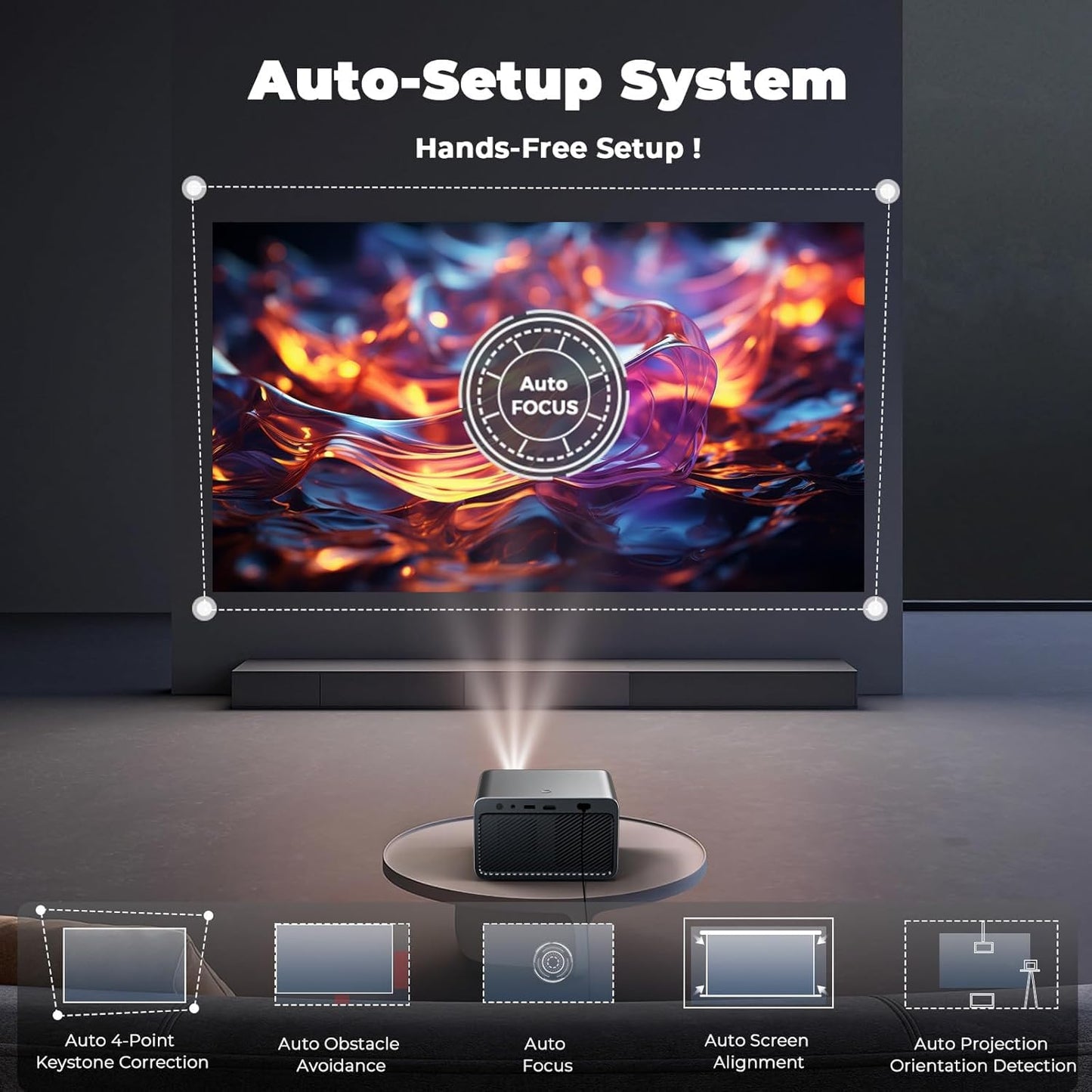 [Official-Apps/Native 1080P/2800 Brightness/AI Auto Focus] Outdoor-Portable-Projector-4K with WiFi and Bluetooth, Smart HD Movie Proyector for Home Theater, Lisowod L03Pro, Compatible with Netflix