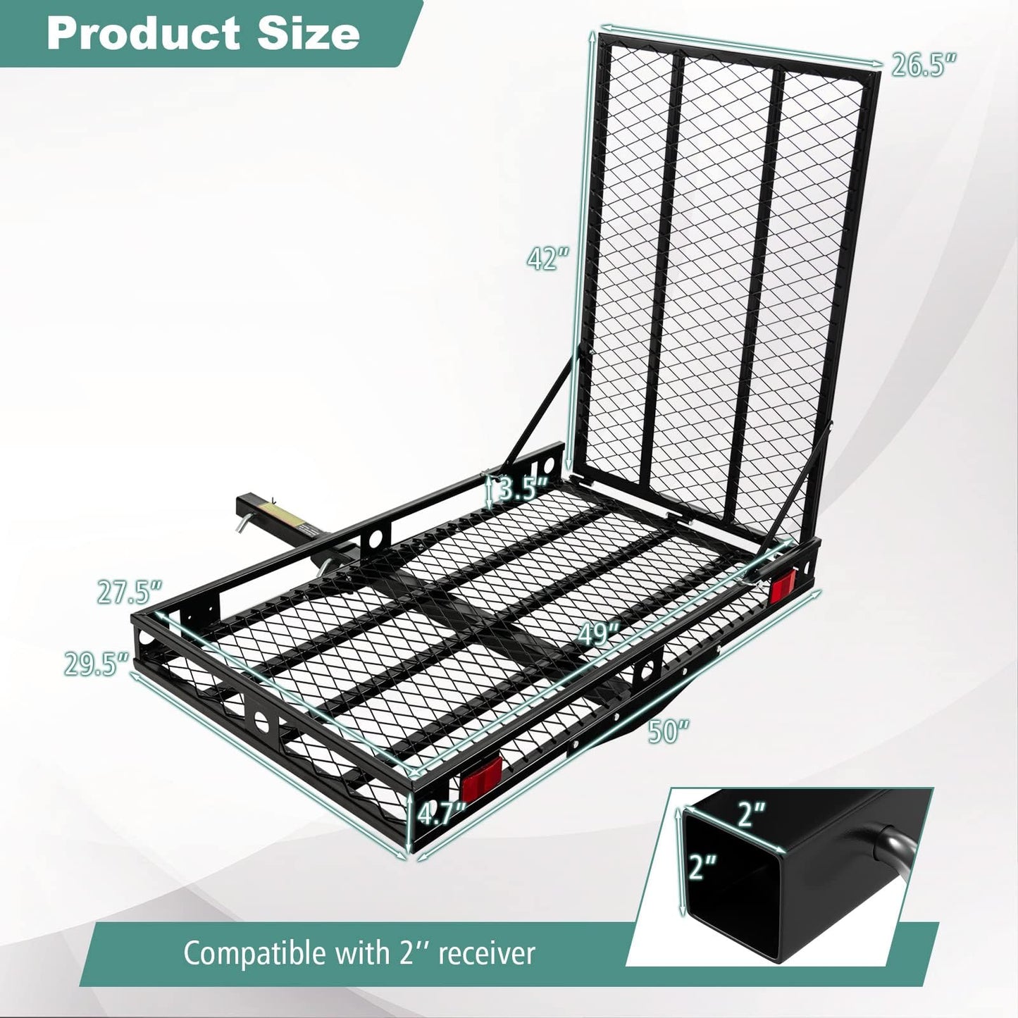 ERGOMASTER Hitch Cargo Carrier with Ramp, 49 '' x 28'' Folding Hitch Mount Mobility Scooter Wheelchair Carrier (Fully Foldable)