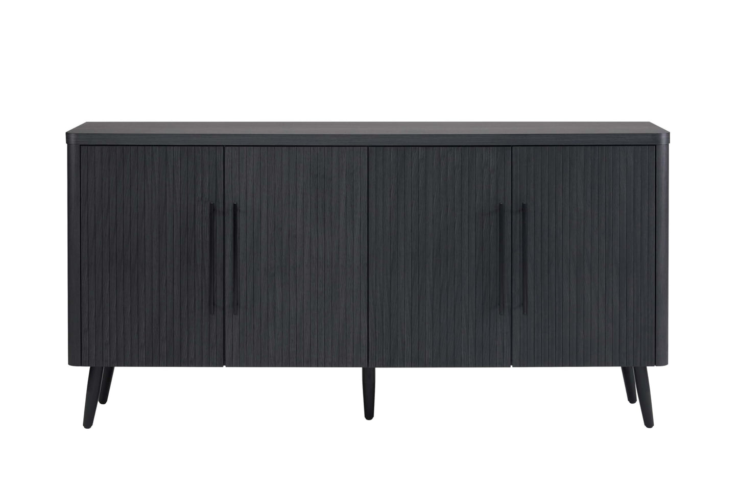 Manhattan Comfort Jodie 64" Sideboard Cabinet with Storage, Ribbed Soft-Close Doors & 8 Adjustable Cubby Shelves, Mid Century Modern Buffet Table for Entryway, Living Room or Office, Charcoal Grey