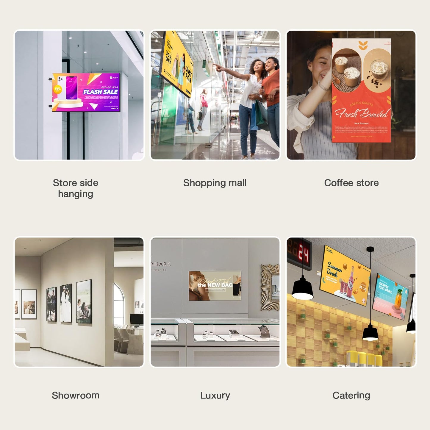 Canlarriz Digital Signage Display 50 inch Wall Mount Digital Menu Board for Restaurants and Stores Advertising Screen 1000 nits Ultra-High Brightness 4K UHD Free Web Content Editor Android 4GB + 32GB