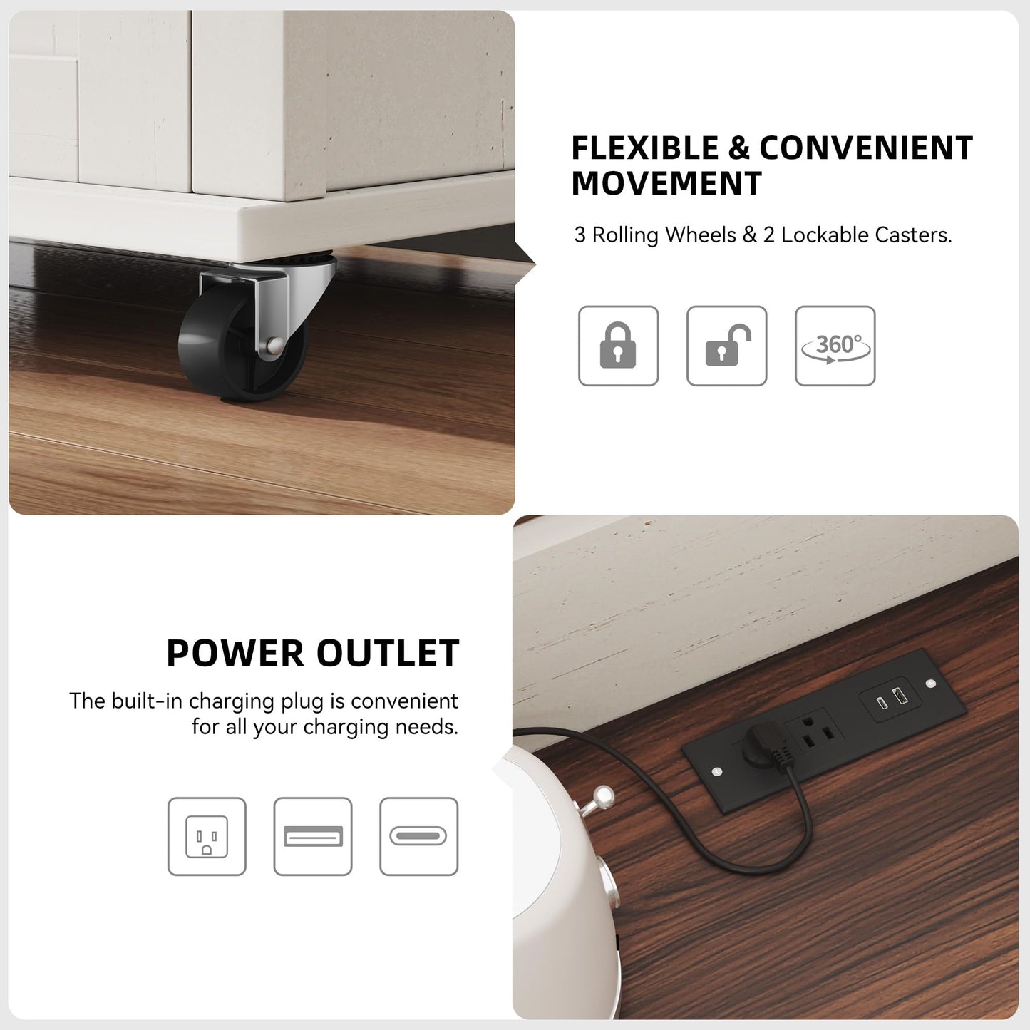 Homiflex Kitchen Island with Storage, Rolling Kitchen Islands with Storage, 55" W Large Island Table, Breakfast Bar Counter with Drop Leaf, Trash Can Cabinet, Power Outlet for Dining Room, Walnut