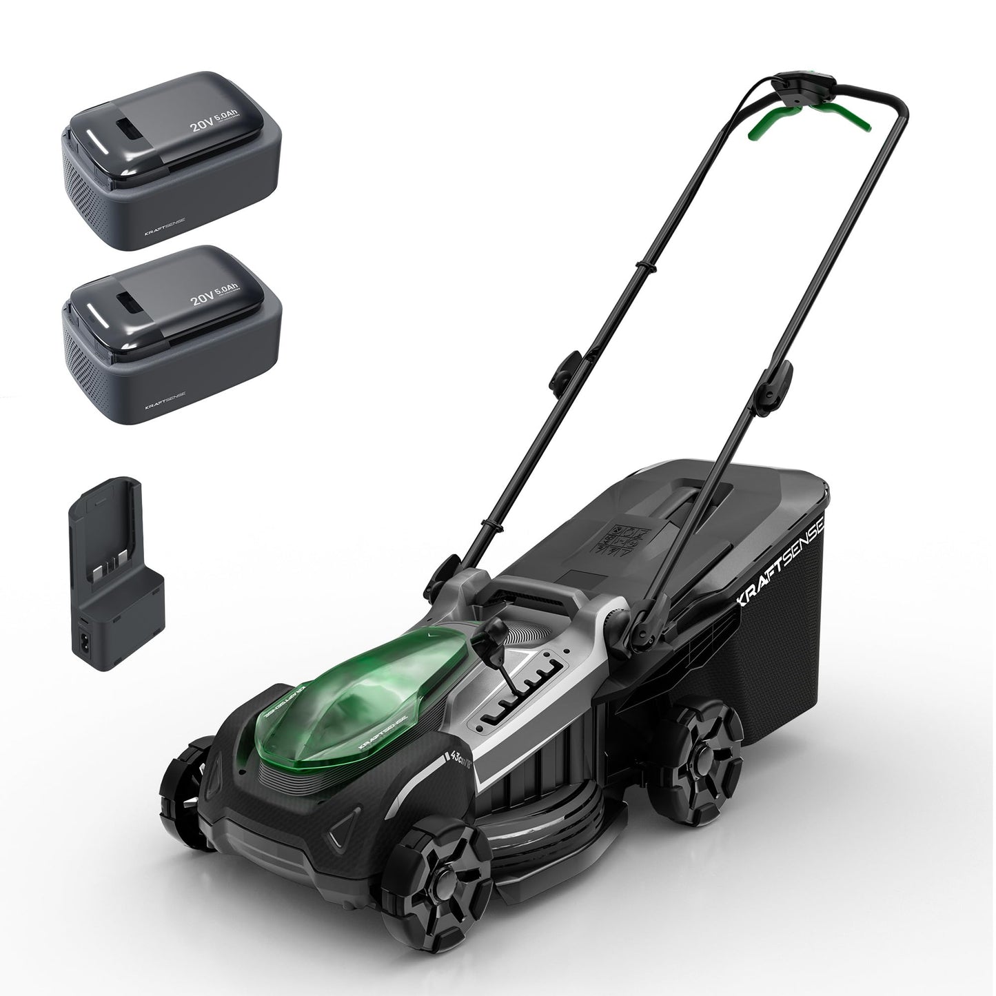 KraftSense 18" Electric Lawn Mower, 40V Cordless Lawn Mower with 2x5.0Ah Batteries, Brushless Motor, 2-in-1 Mulching & Bagging, 6-Position Height Adjustment, for Medium Yards