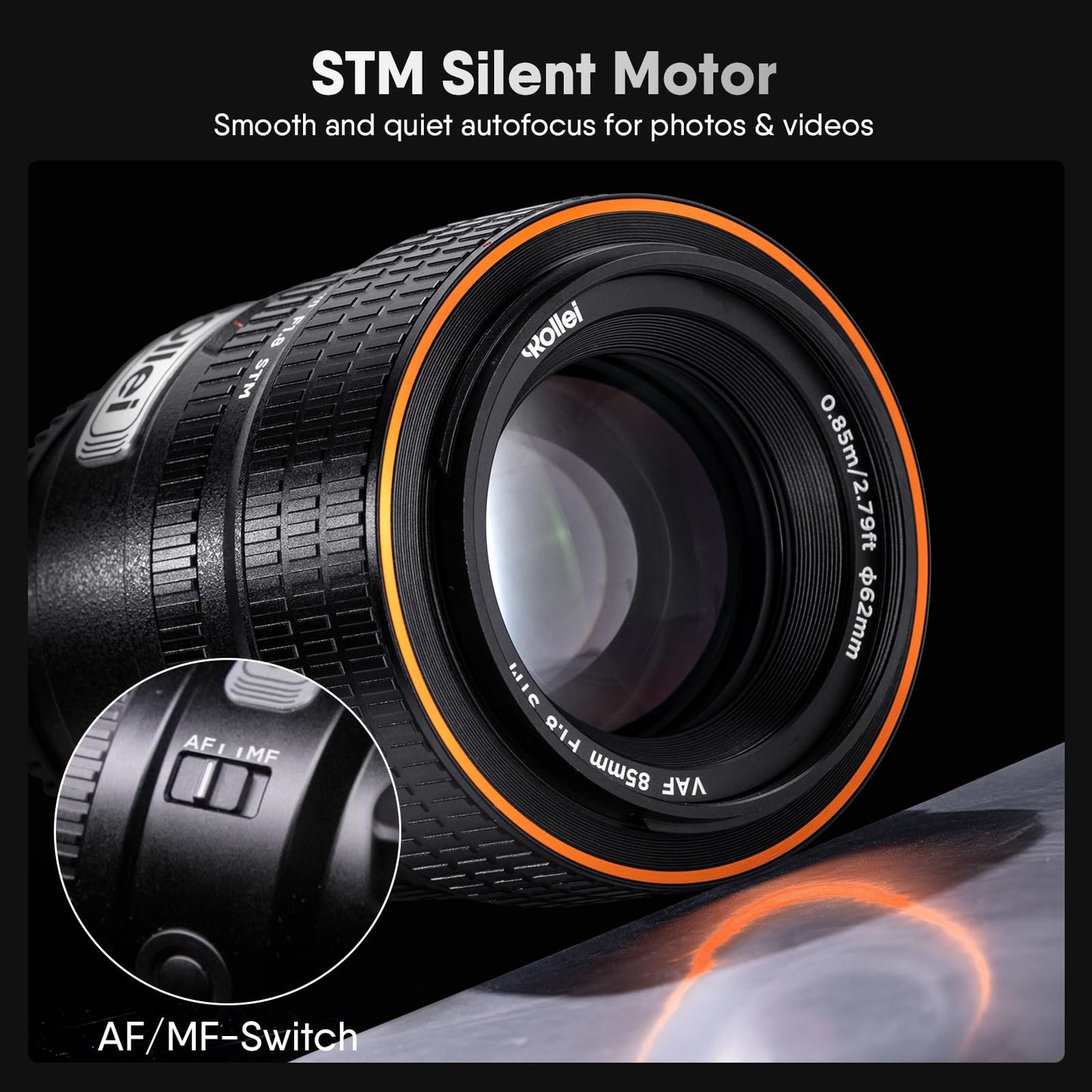 Rollei AF 85mm F/1.8 Lens，STM Autofocus，HFT-X Coating，Mount Cameras，Full Metal Body，477g，Compatible with APS-C，for Sony FE