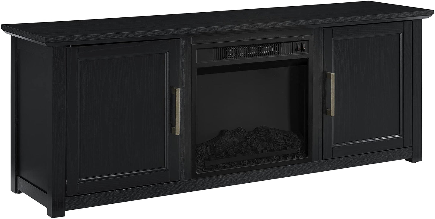 Crosley Furniture Camden Low Profile Fireplace TV Stand for 65+ inch TVs, Entertainment Center with Shelves, Black