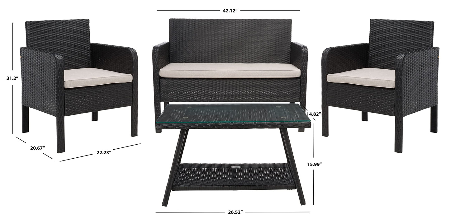 SAFAVIEH Outdoor Collection Aboka Black/Light Grey Cushion 4-Piece Conversation Patio Set