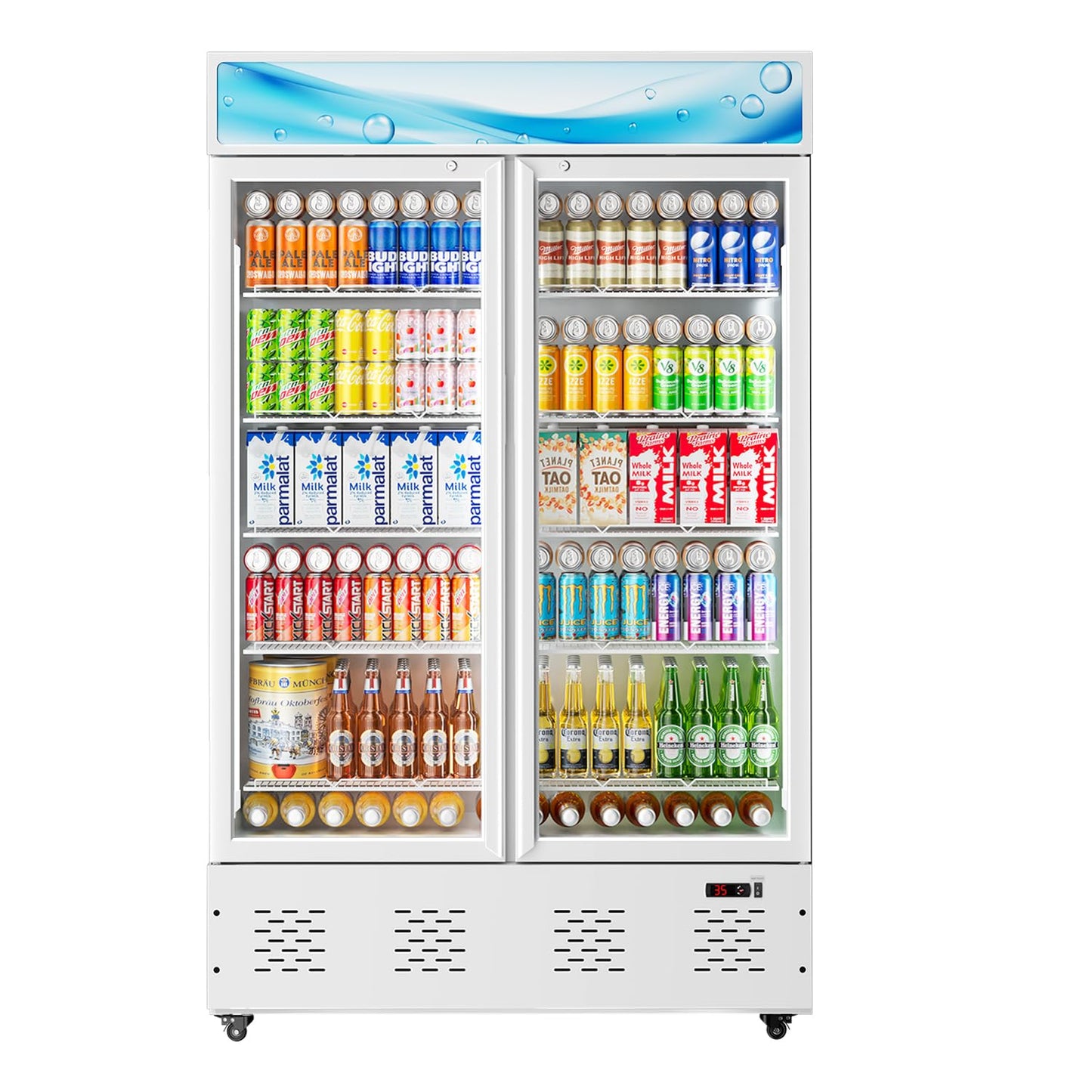 ECEVT 47.8'' W Commercial Beverage Refrigerators, 40 Cu.ft Glass Door Refrigerator Commercial Cooler with LED Light and 10 Shelves, Display Refrigerator for Restaurant Store Cafe Bar, White