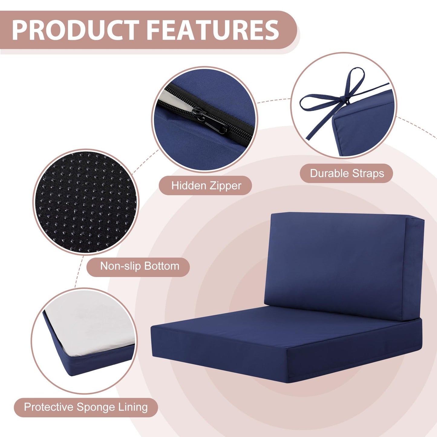 MuaMelop 14-Piece Patio Furniture Cushions Set, Replacement Outdoor Cushions for 6-Seat Patio Sectional, Waterproof & Fade Resistant Deep Seat Cushion for Outdoor Sofa, Navy Blue