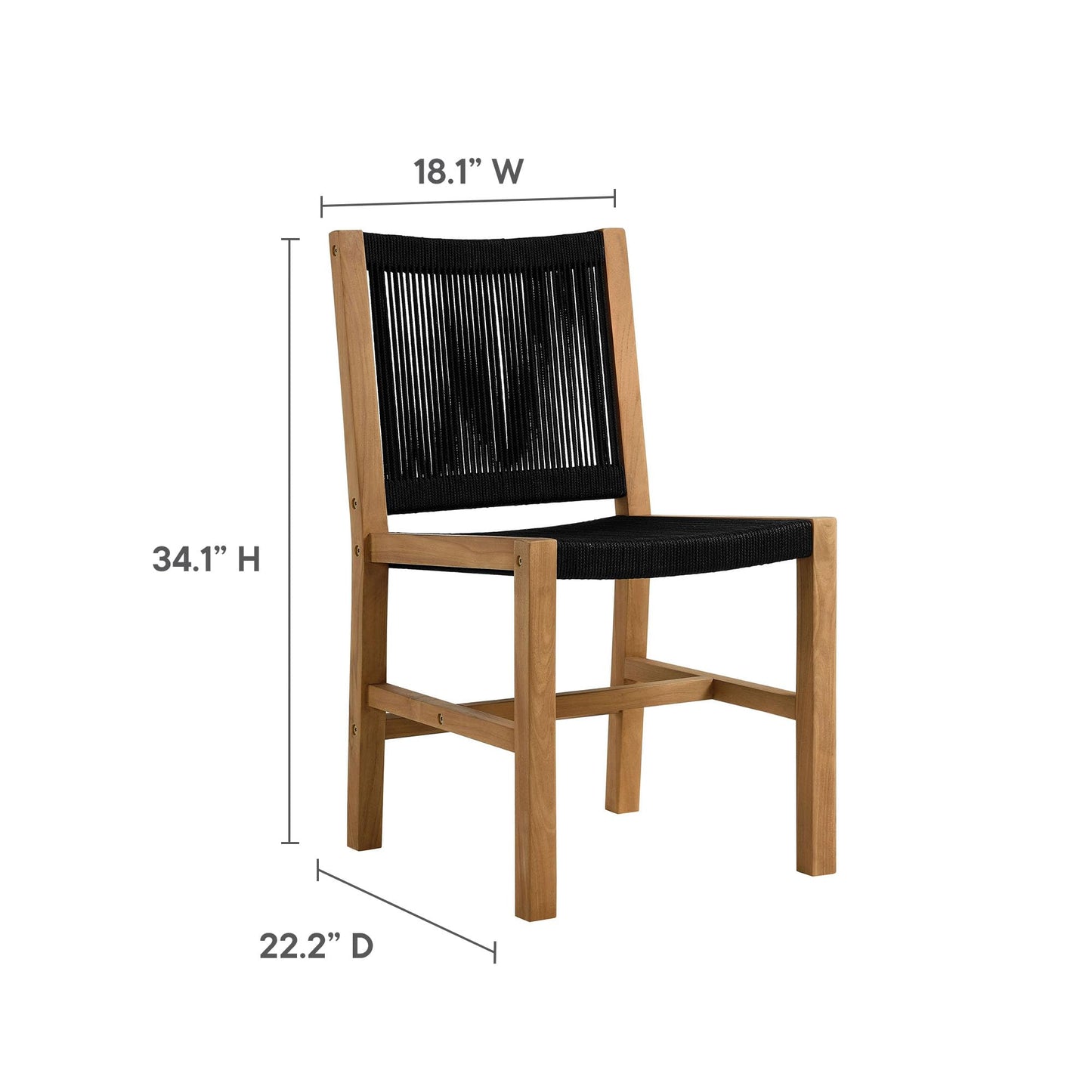 Modway Vienna Outdoor Patio Teak and Rope Armless Dining Chair Set of 2 in Natural Black – Woven Rope Side Chairs – Teak Outdoor Dining Chairs – Weather-Resistant Deck Chairs