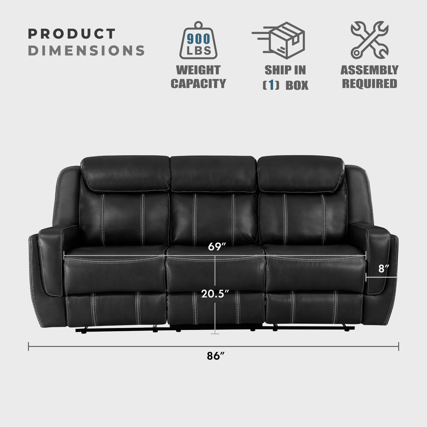 Lexicon Modern Double Recliner Sofa, Faux Leather Reclining Sofa With Center Drop-Down Cup Holders, Storage Pouch, Receptacles, USB Ports, Manual Recliner Couch For Living Room/Office/Apartment, Black
