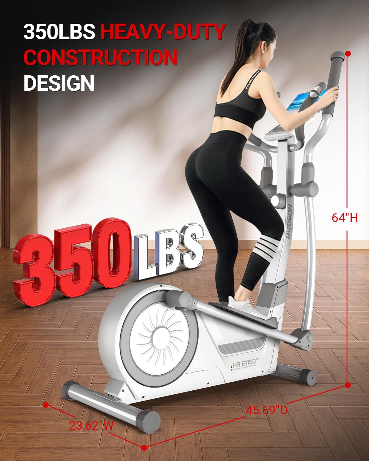 HARISON Elliptical Machine for Home 350 LBS Capacity, Magnetic Elliptical Exercise Machine with 16-Level Resistance Control, Elliptical Trainer (White)