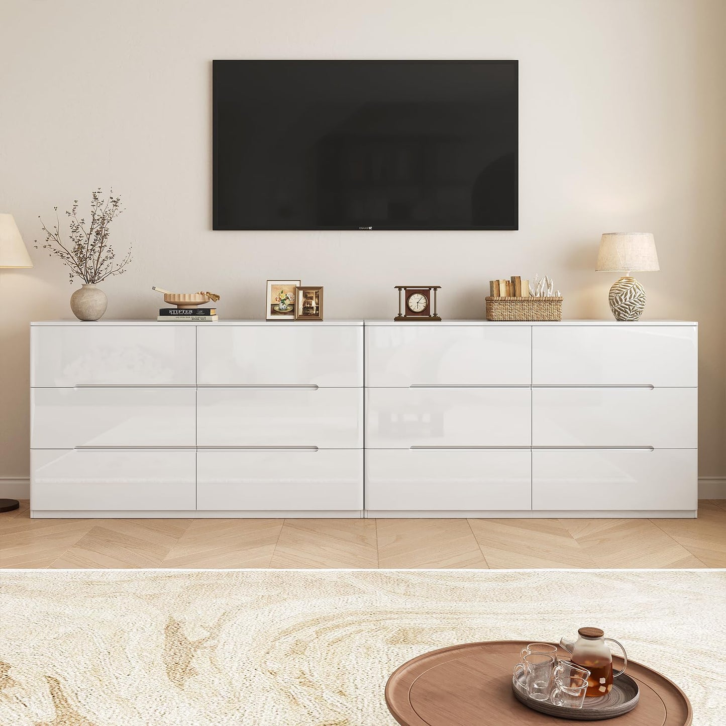 ZORPLIX White Wood Dresser, 6 Drawer Dressers for Clothes Storage for Bedroom, Modern Dresser with Wide Drawers, Wide Wooden Chest Drawers for Living Room, Entryway, TV Stand