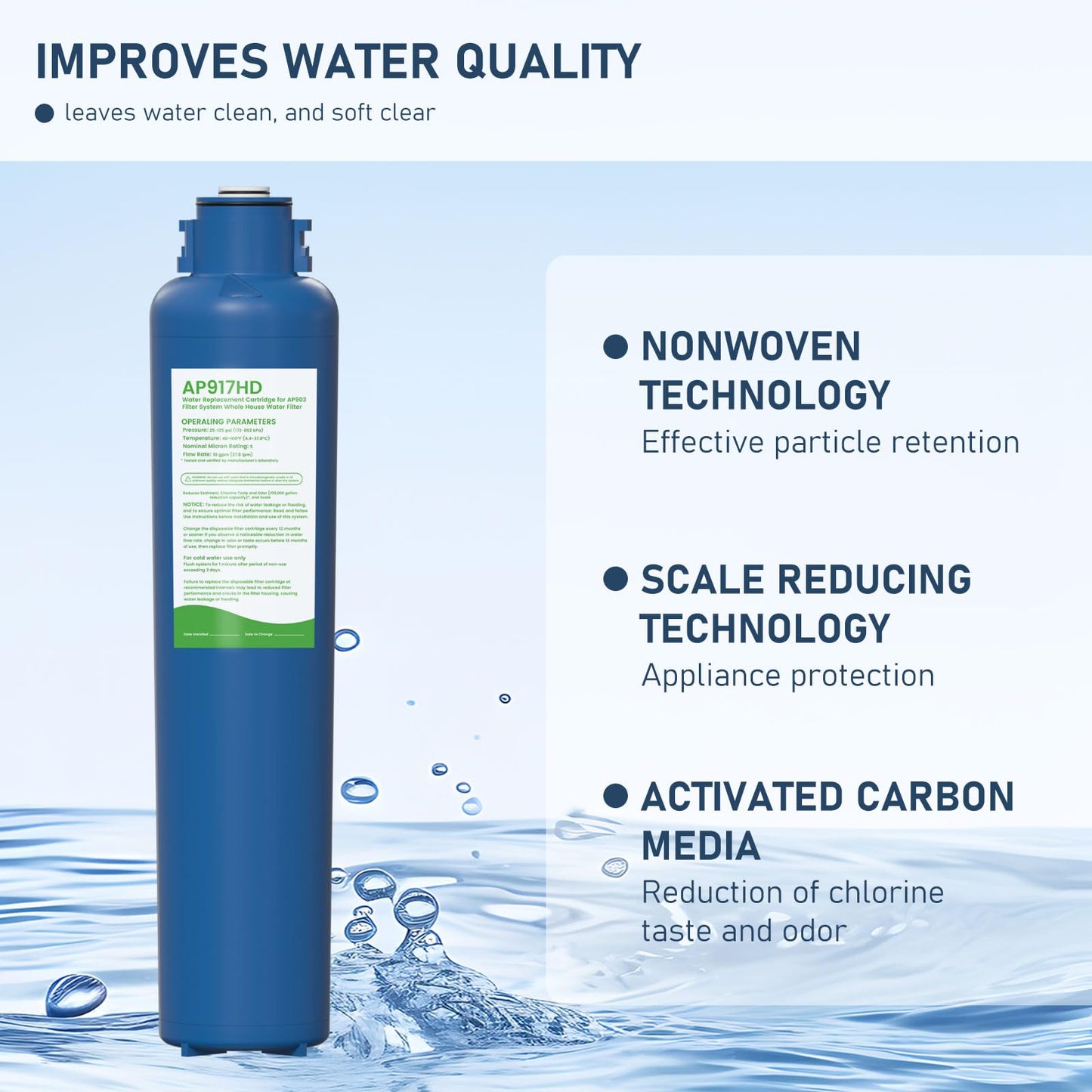 AP917HD AP903 Water Filter Replacement, Whole House Sanitary Quick Change Water Filter Cartridge Compatible with 3M Aqua-Pure AP917HD and AP903 System, Reduces Sediment, Odor 2 Pack