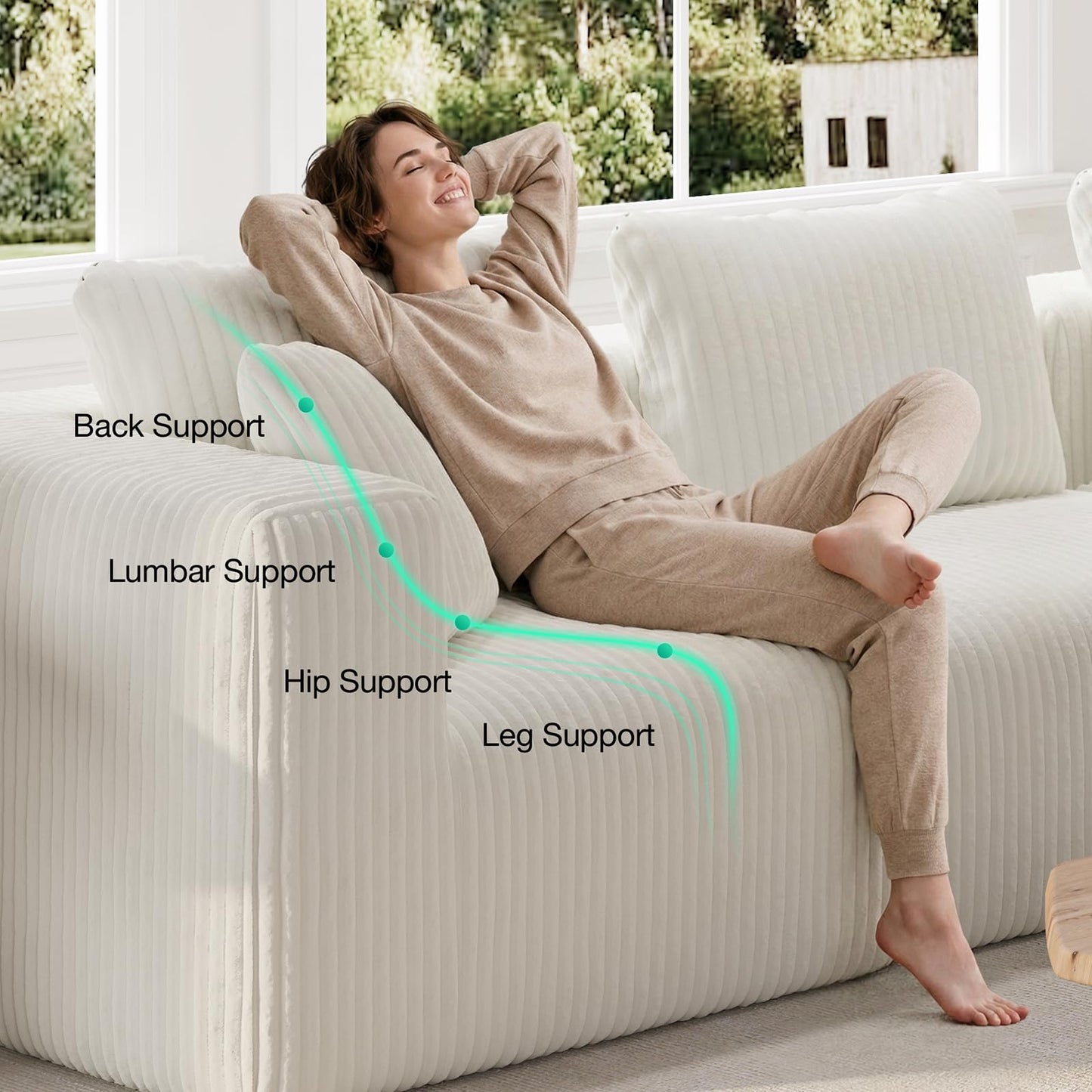 Novilla 141" Modular Sectional Sofa, Modern Cloud Sectional Couch with Smarts Coil® Support, U-Shape Boneless Couch for Living Room Apartments, No Assembly Required, Beige (4 Seat w/ 2 Ottoman)