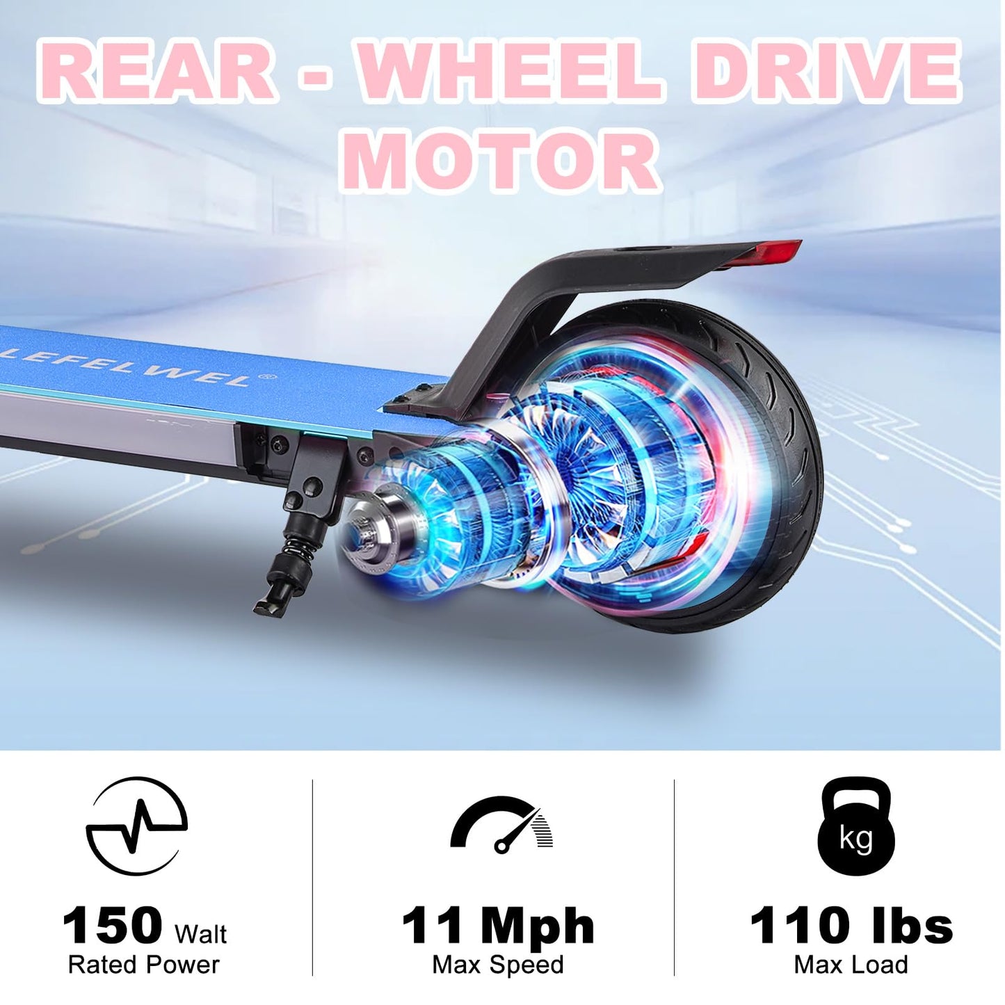 Electric Scooter for Kids Ages 6-14, 150W Motor, 4/7/11 Mph, 60 mins Ride Time, Adjustable Speed, LED Display, Colorful Lights, Electronic Brake, Foldable Kids Electric Scooter ，UL2272 Certified(Blue)