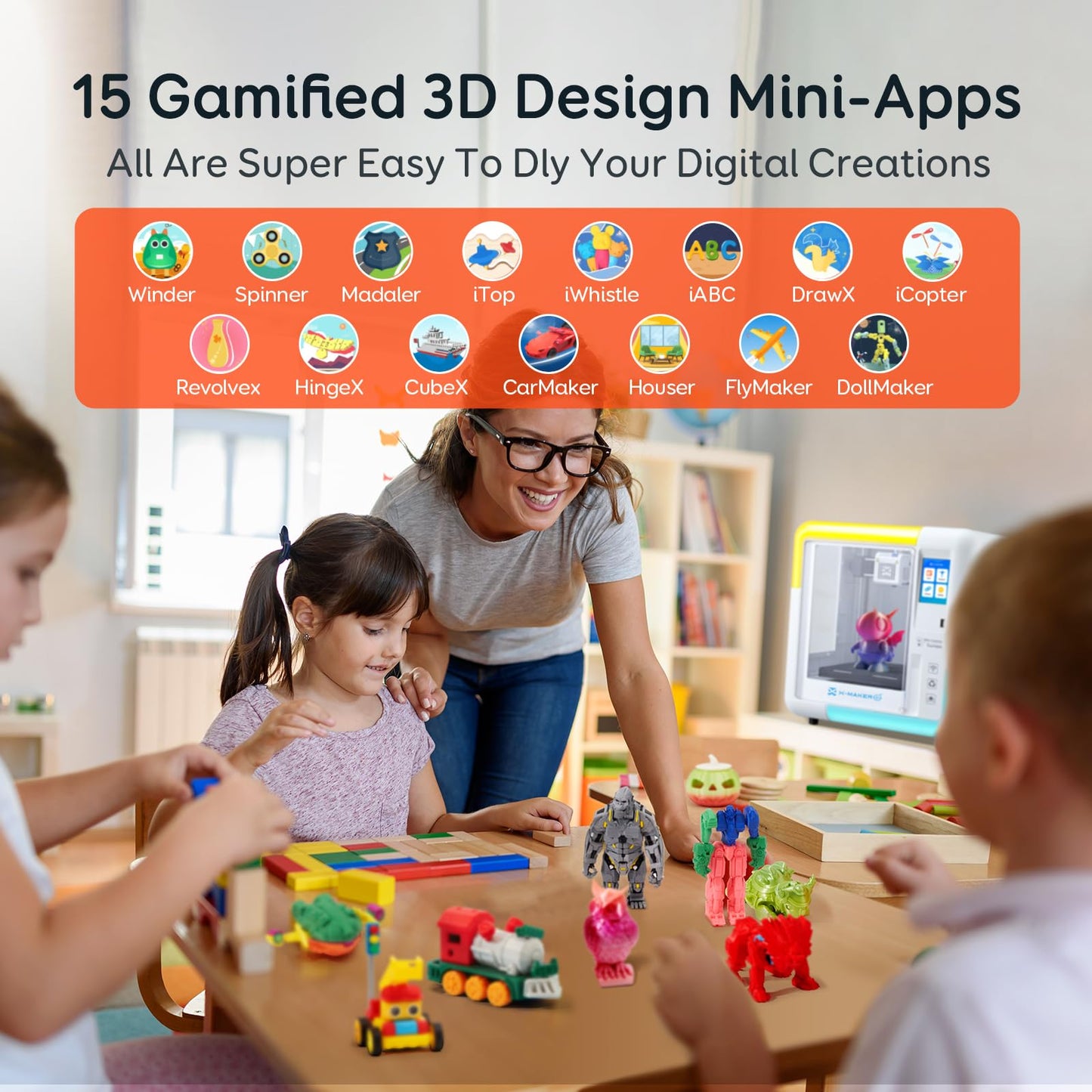 AOSEED 3D Printer for Kids & Beginners, AI-Powered Toy Maker with Leveling-Free Design, 400mm/s Speed, 17+ Design Modules, 8 PLA Filaments, Enclosed Mini 3D Printer for Home & School, X-Maker AI+