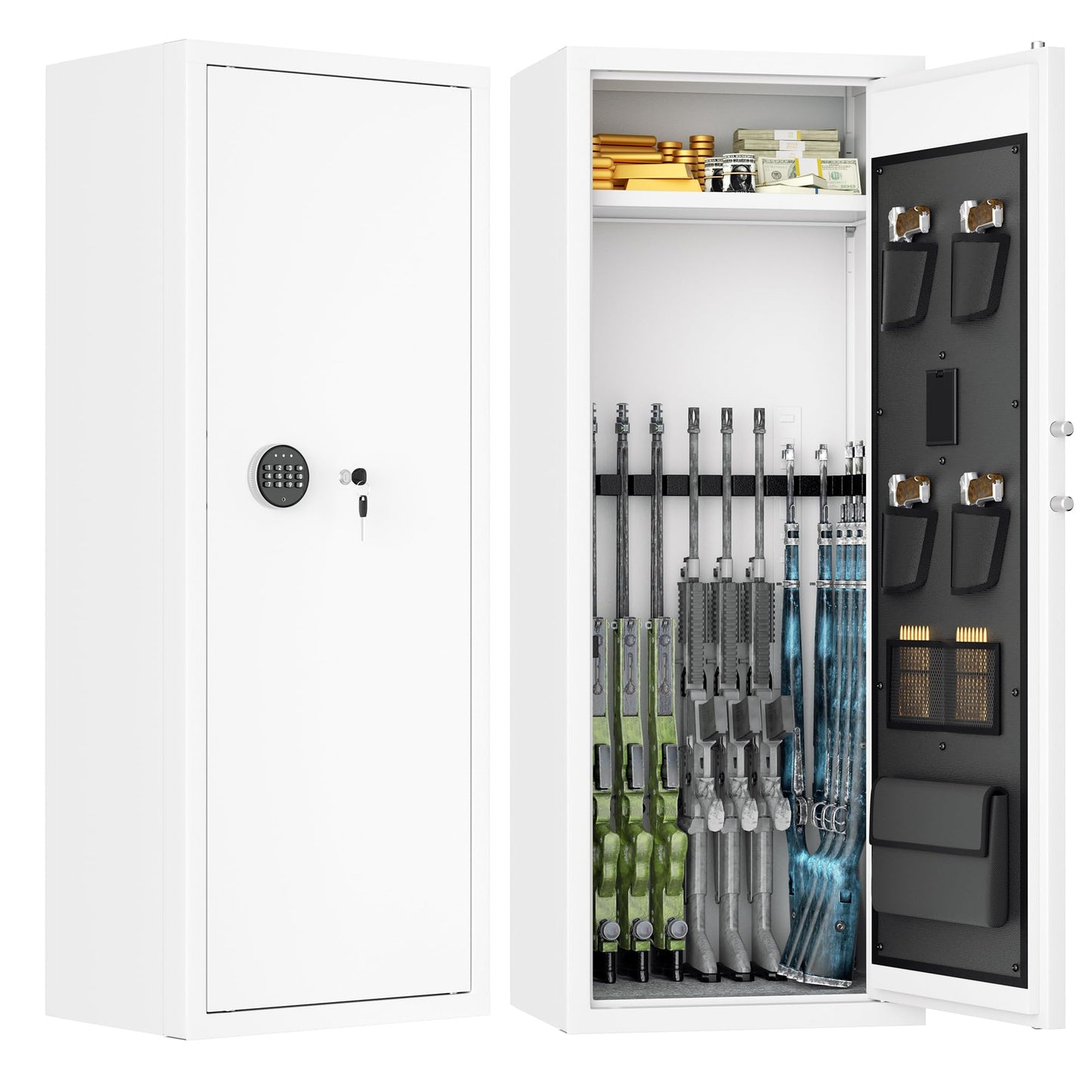 INTERGREAT 20 Gun Safe for Rifles, 21" W Gun Safe for Home Rifles and Pistols, Keypad Rifle Safes with 3 Removable Gun Racks and 4 Pistol Storage Pockets, Alarm System, Anti-Tip Design, White