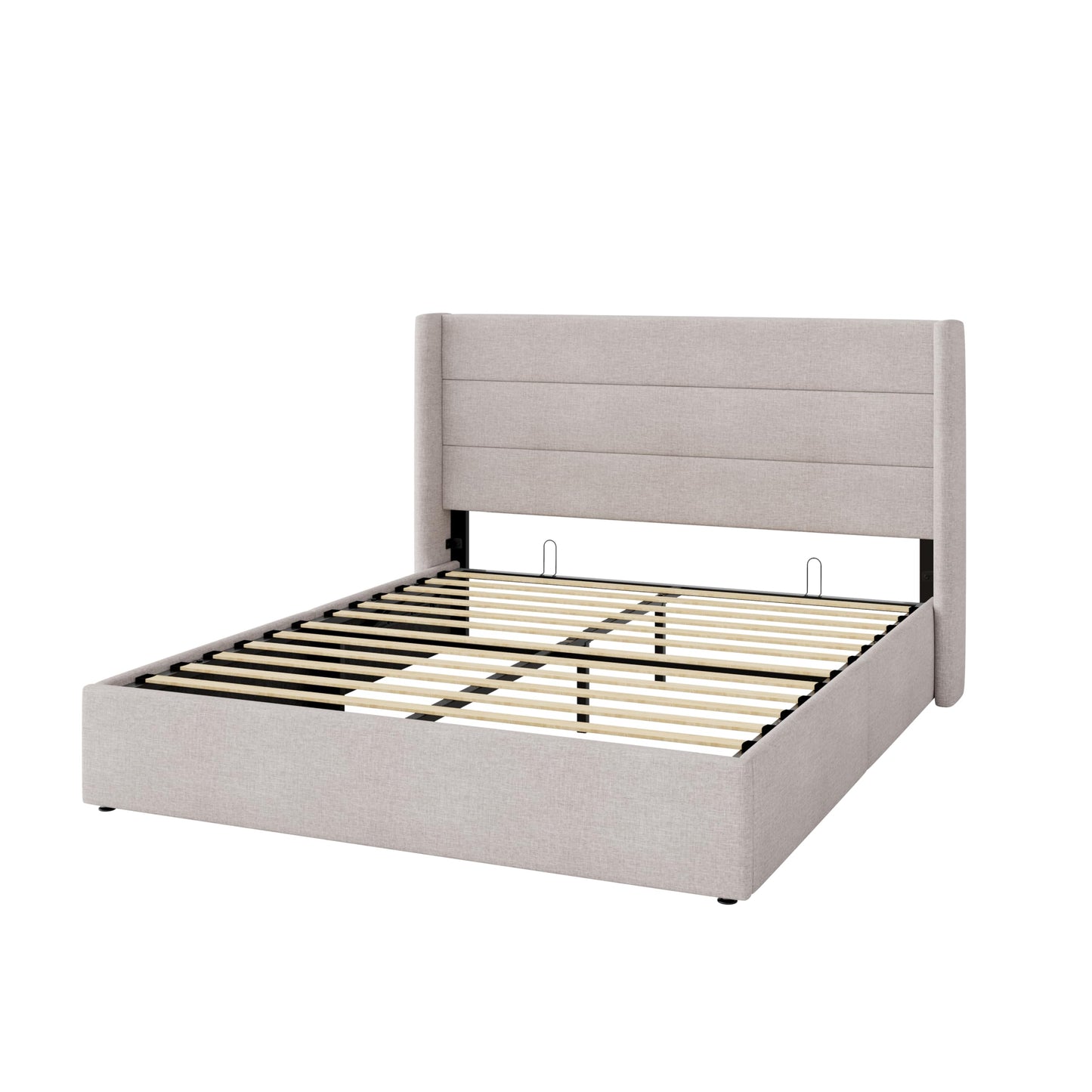 Allewie Queen Size Lift Up Storage Bed, Modern Wingback Headboard, Hydraulic Support, No Box Spring Needed, Light Beige