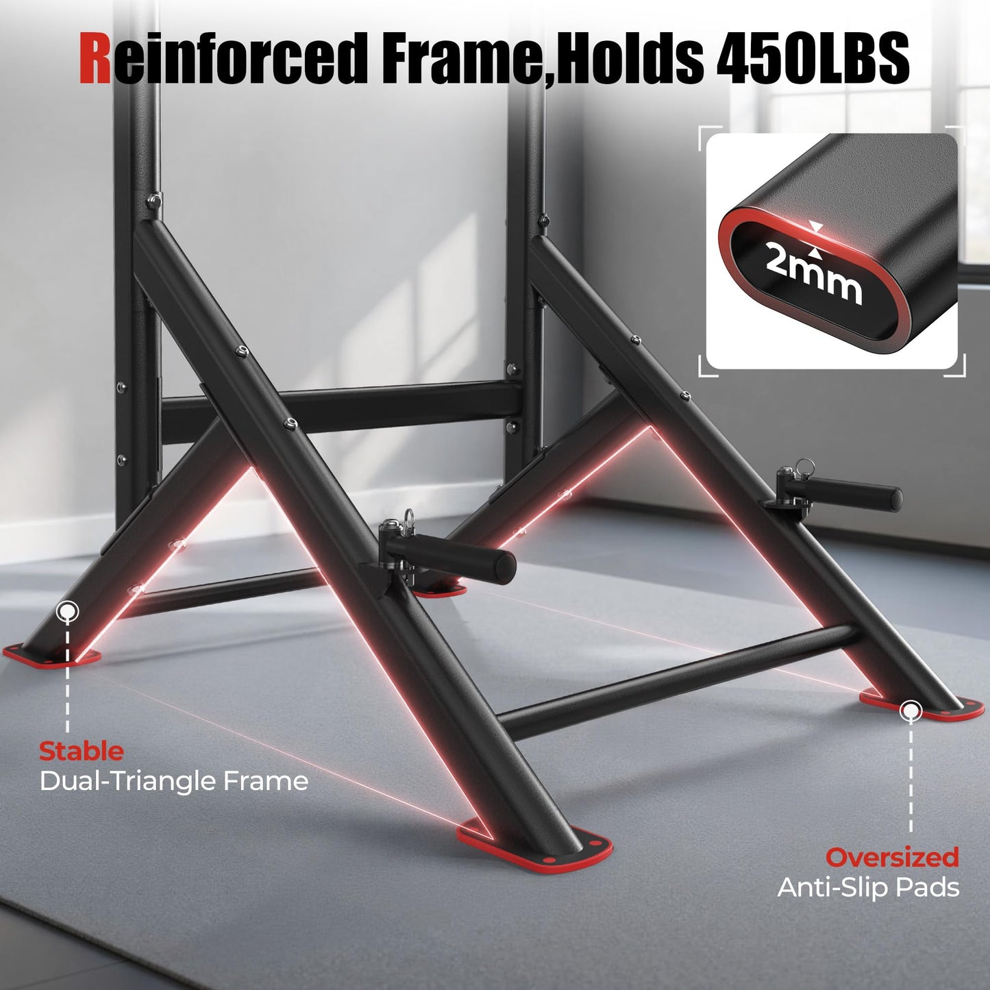SPORTSROYALS PT2 Power Tower Pull Up Bar Station, 450LBS Stable Pull Up Dip Station for Home Gym Strength Training Equipment | FED Fitness