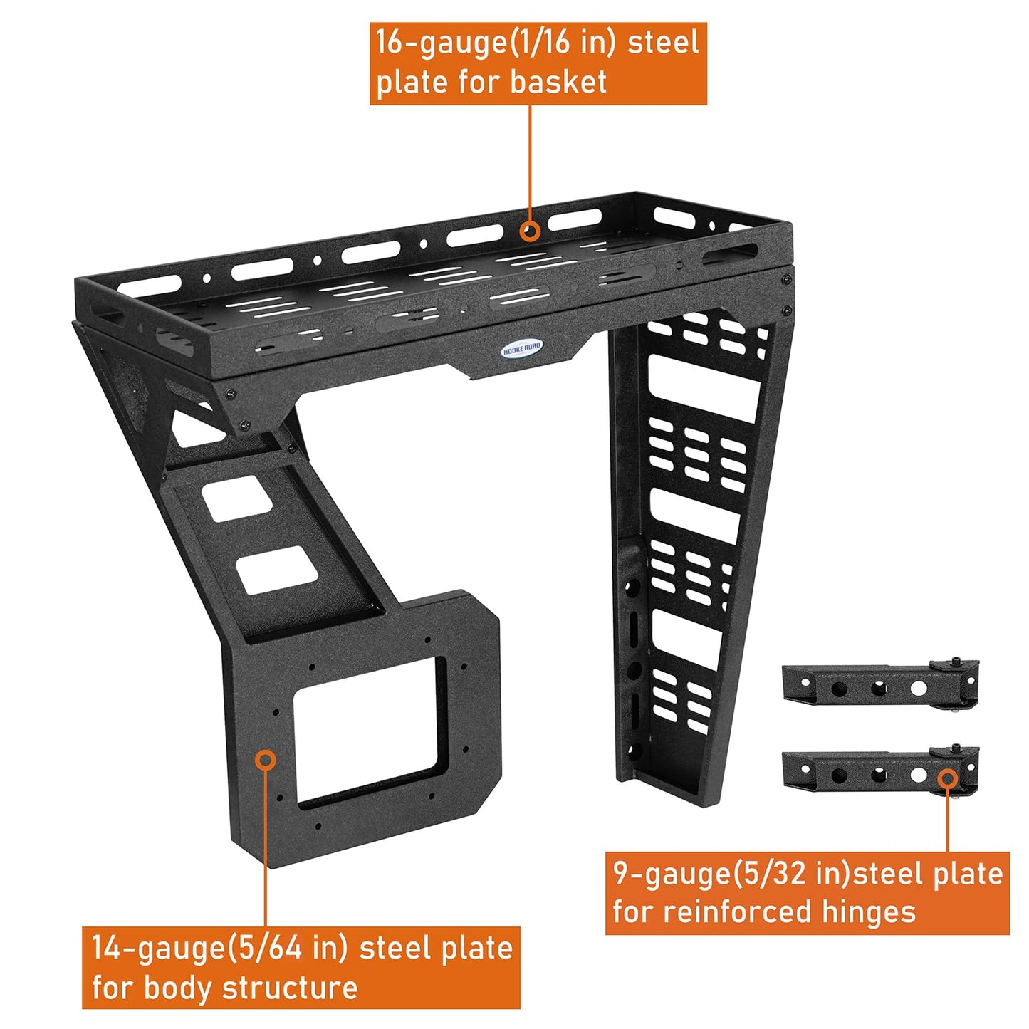 Hooke Road JK Spare Tire Cargo Basket Rack for 2007-2018 Jeep Wrangler JK & Unlimited 2/4 Doors, Rear Steel Storage Tray Luggage Carrier with Reinforced Tailgate Hinge Kit