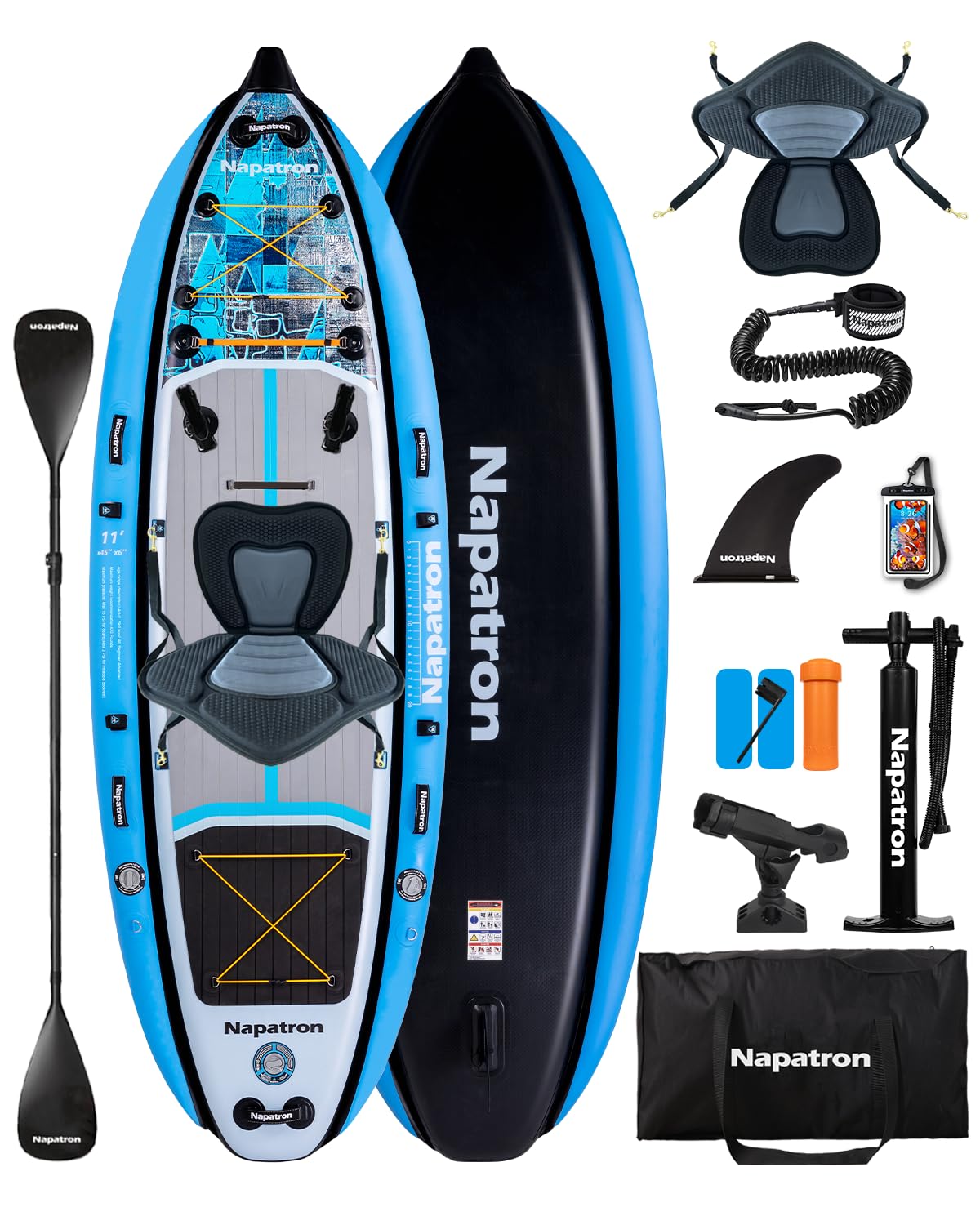 Napatron Inflatable Fishing Board, 11'x47''Heavy-Duty Inflatable Fishing Float Platform, Built-in Rod Holders & Carry Bag，Portable Fishing Raft for Saltwater/Freshwater Lake Beach Ocean