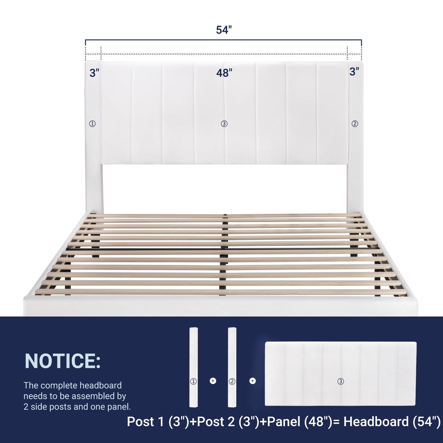 Allewie Full Bed Frame/Velvet Upholstered Bed Frame with Vertical Channel Tufted Headboard/Strong Wooden Slats/Platform Bed Frame/Mattress Foundation/Box Spring Optional/Easy Assembly/White
