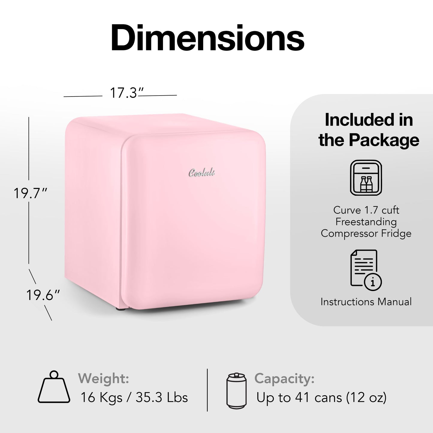 Cooluli Curve 1.7 cu ft Mini Fridge - Small Refrigerator for Bedroom, Office, College Dorm Room - Smart Temperature Control (Pink, 1.7 cu.ft)