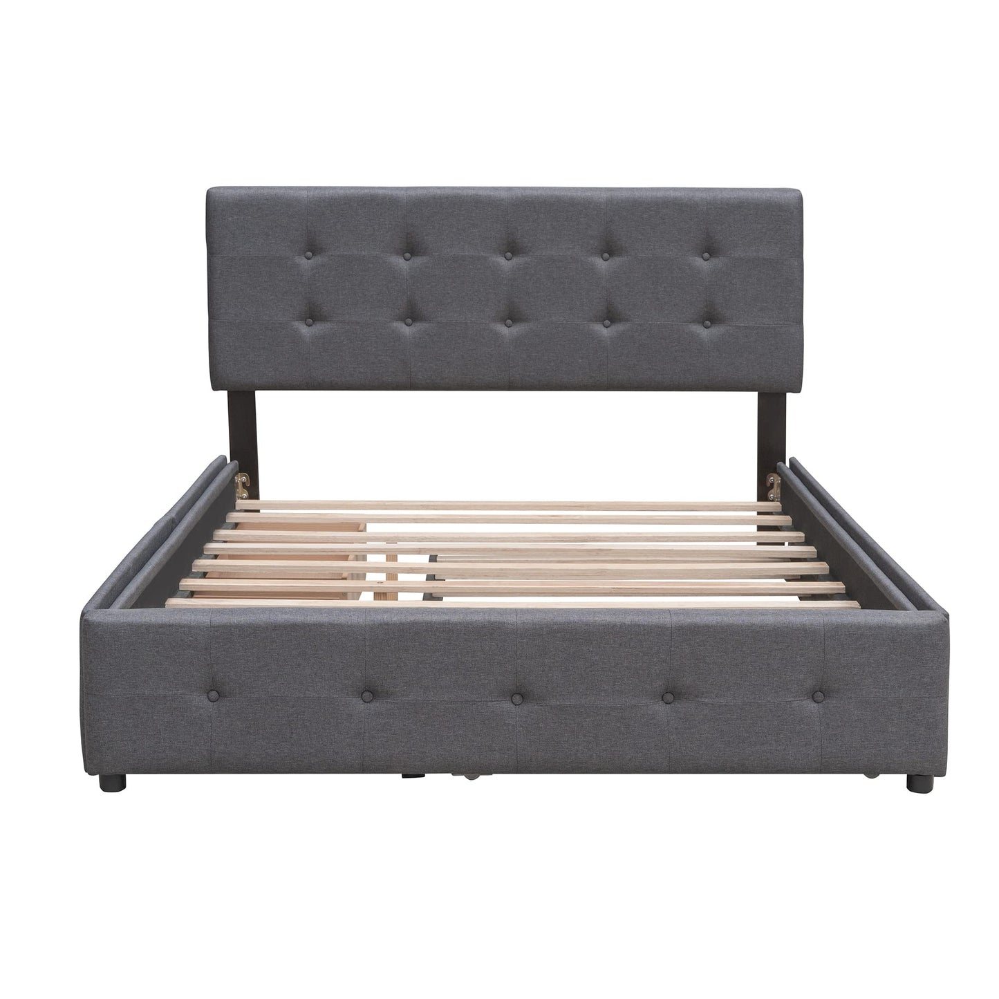 Ball & Cast Queen Bed Frame with 2 Drawers and 1 Twin XL Trundle, Linen Upholstered Platform Bed Frame Queen Size with Button Tufted Headboard & Wood Slats Support,No Box Spring Needed,Dark Gray