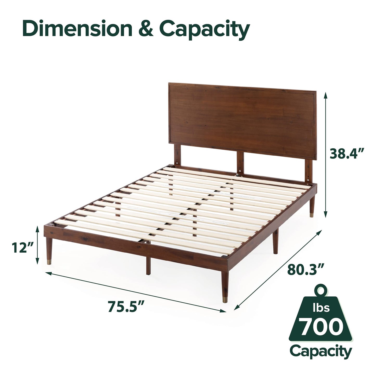 ZINUS Raymond Wood Platform Bed Frame with Adjustable Wood Headboard, Solid Wood Foundation, Wood Slat Support, No Box Spring Needed, Easy Assembly, King, Brown