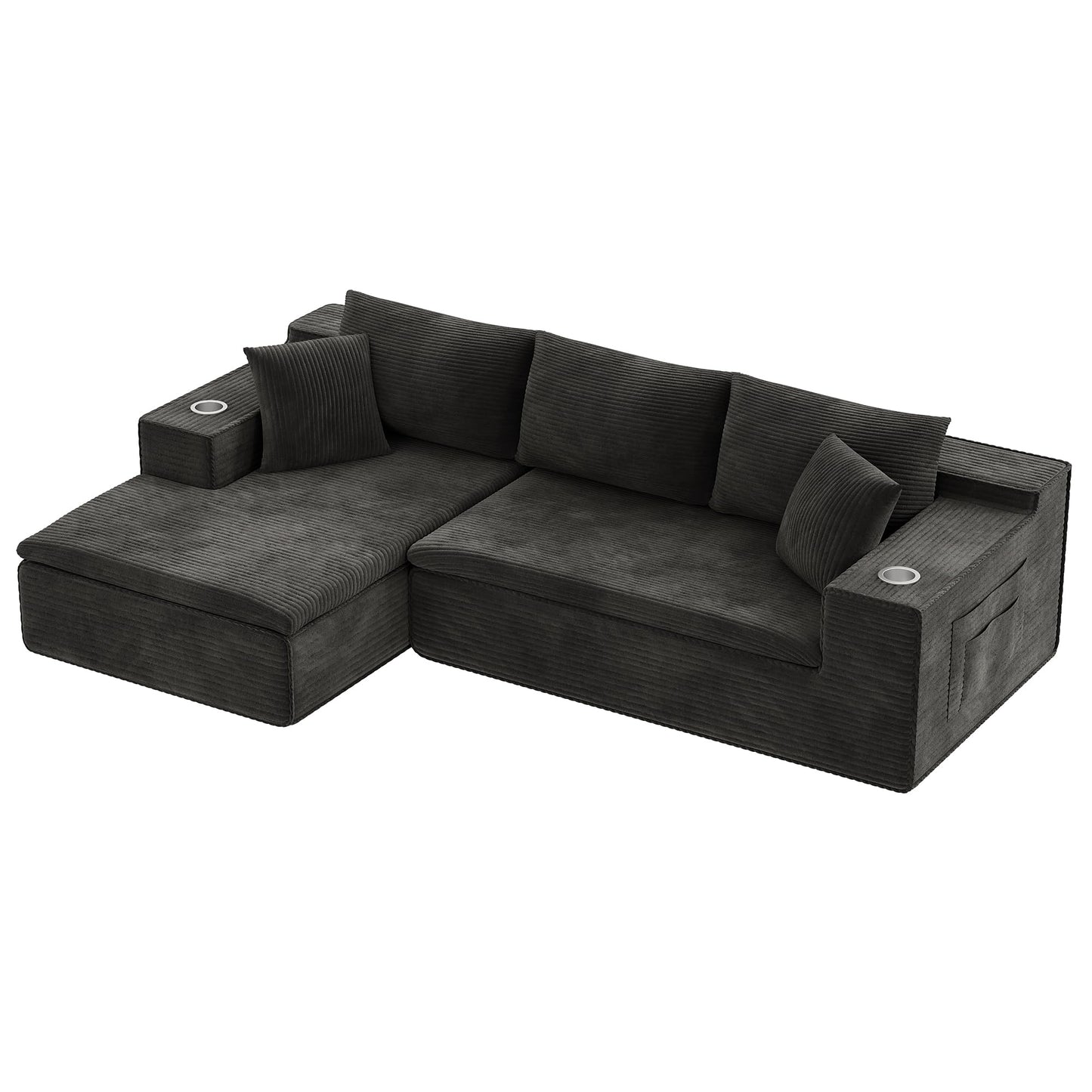 Homall 109" Boneless Couch with Memory Foam, Modular Sectional Sofa with L-Shape Chaise, Cloud Couch with Deep Seat, Dual Cup Holders & Side Pockets, No Assembly Required (Black)