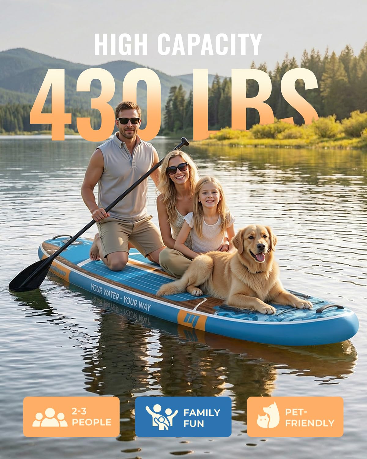 Marsdorgan 11ft Inflatable Stand Up Paddle Board with Kayak Seat, Wood Grain Lightweight SUP, 430lbs Capacity for Water Sports Fishing Surfing, 2-3 Person Family, w/Pump & 10L Dry Bag, Walnut