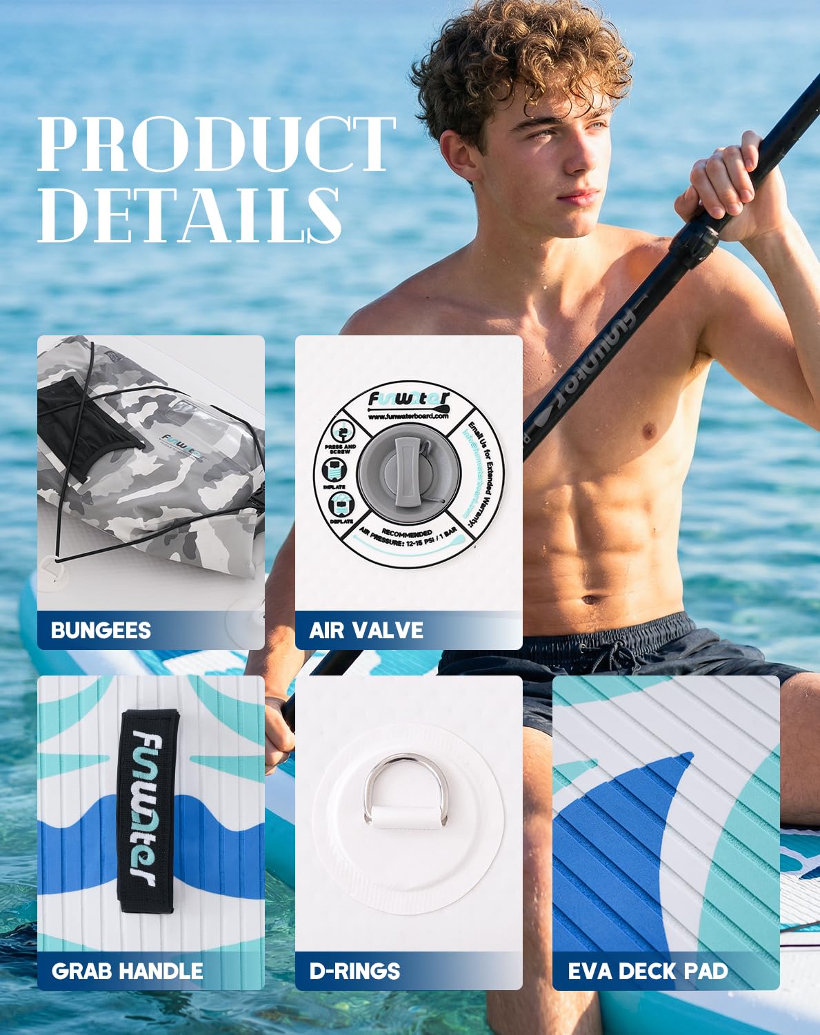 FunWater Inflatable 10'6×33"×6" Ultra-Light (17.6lbs) SUP for All Skill Levels Everything Included with Stand Up Paddle Board, Adj Floating Paddles, Pump, ISUP Travel Backpack, Leash,Waterproof Bag
