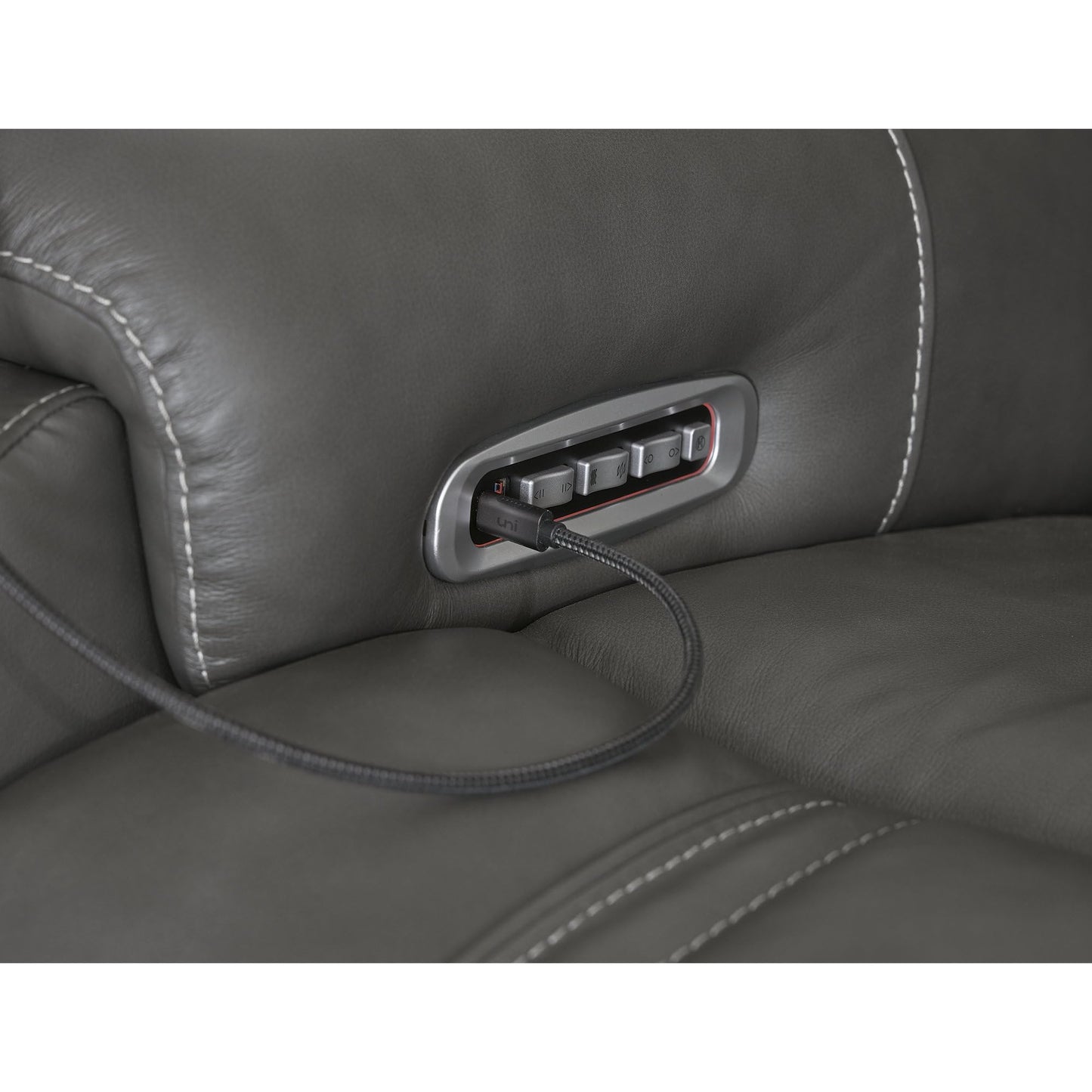 Signature Design by Ashley 5Z-Harrenhurst Transitional Leather Match 3-Piece Power Sectional Reclining Sofa with Adjustable Headrest, USB Ports, Heat and Massage Functions, Gray
