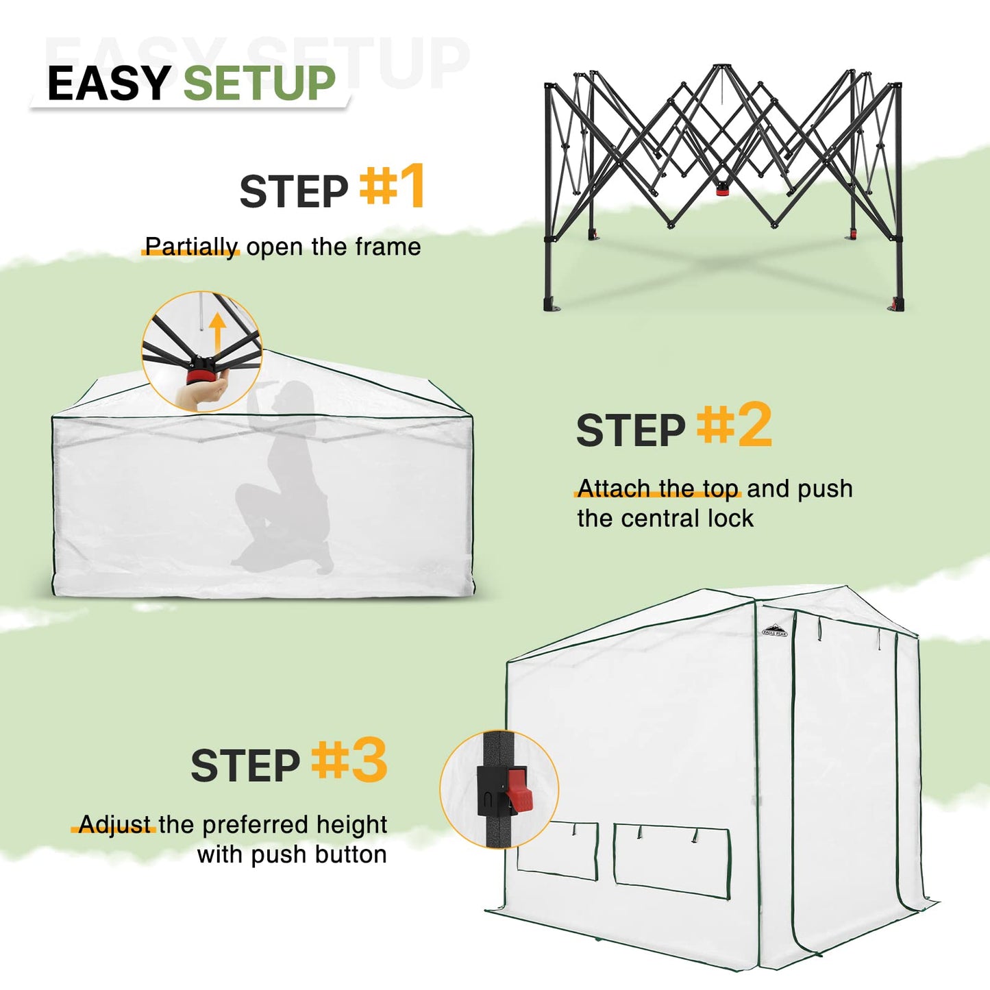 EAGLE PEAK 8x6 Portable Walk in Greenhouse, Pop Up Indoor Outdoor Greenhouse, Green House Kit with Zippered Roll-Up Doors and Windows, Woven Cover, Translucent