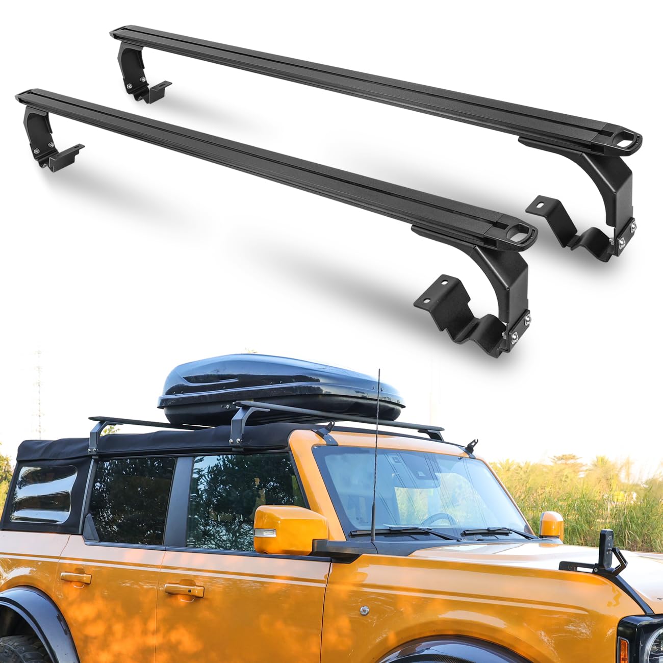 MSIZOY Heavy Duty Roof Racks Cross Bars Compatible with for Ford Bronco Soft Top 2/4 Door 2021 2022 2023 2024 2025 2026 Aluminum Rooftop Crossbars Rails Luggage Racks Ski Bike Snowboard Cargo Carrier