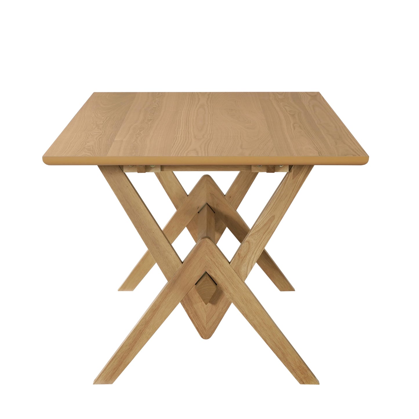 Merax Farmhouse Dining Table for 6, 63 Inch Rectangular Kitchen Table with Double V Base, Engineered Wood Top and Solid Wood Legs, Rustic Style, Natural