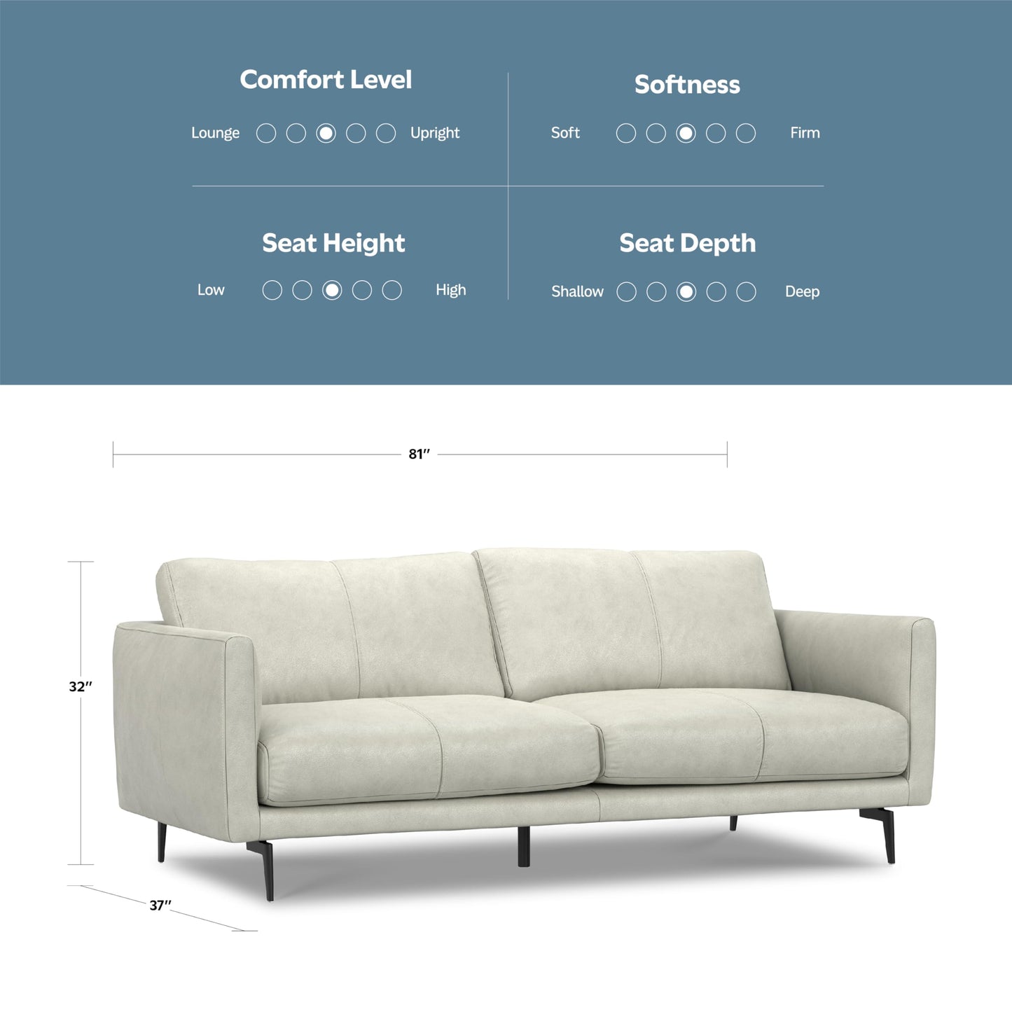 SIMPLIHOME Stevens Sofa in Genuine Light Smoke Grey Leather, 81-inch Wide, Solid Wood Frame, Modern 3-Seater Couch for Living Room