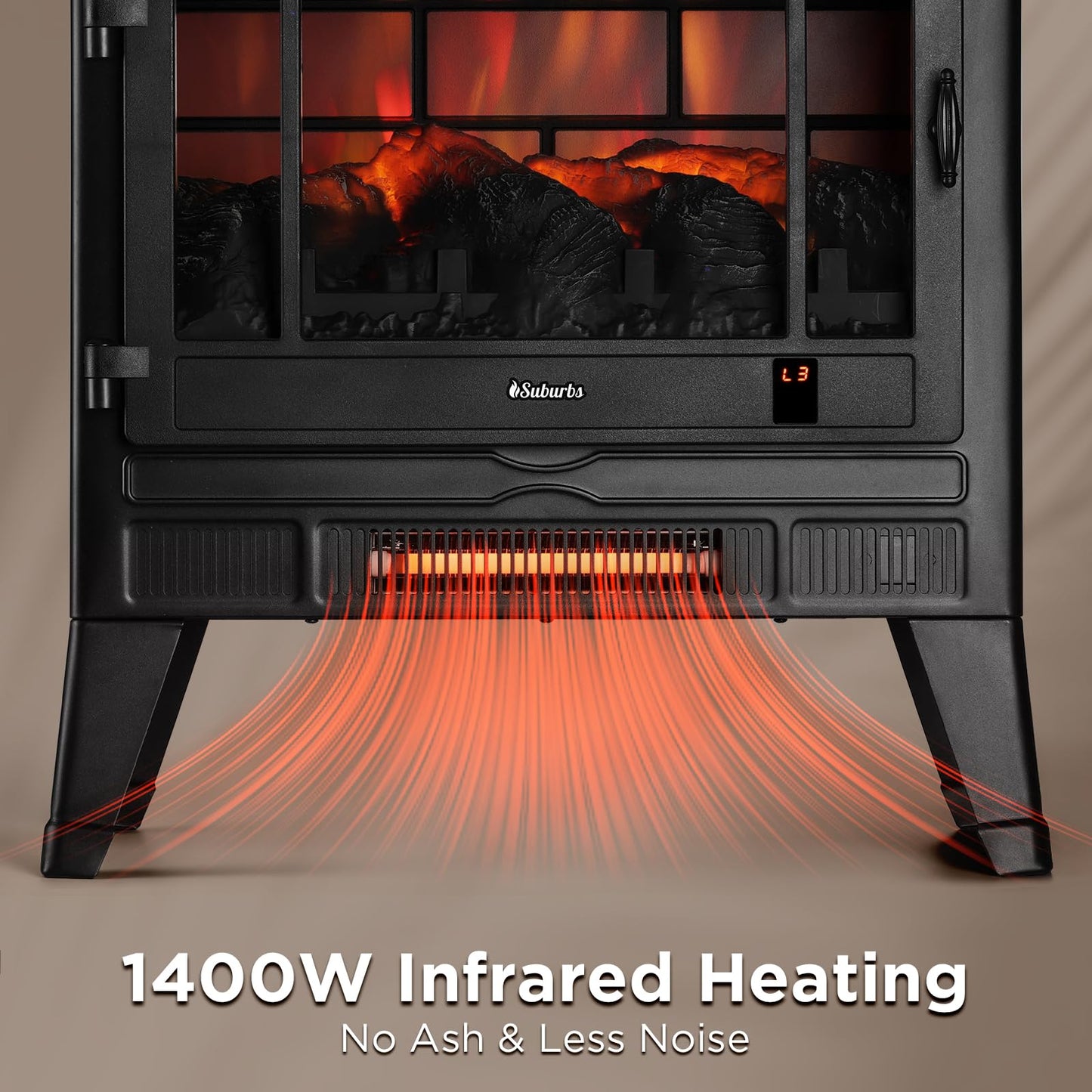 TURBRO Suburbs 25" WiFi Electric Fireplace Infrared Heater with Crackling Sound, Freestanding Fireplace Stove with Adjustable Flame Effects, Overheating Protection, Timer, Remote Control 1400W