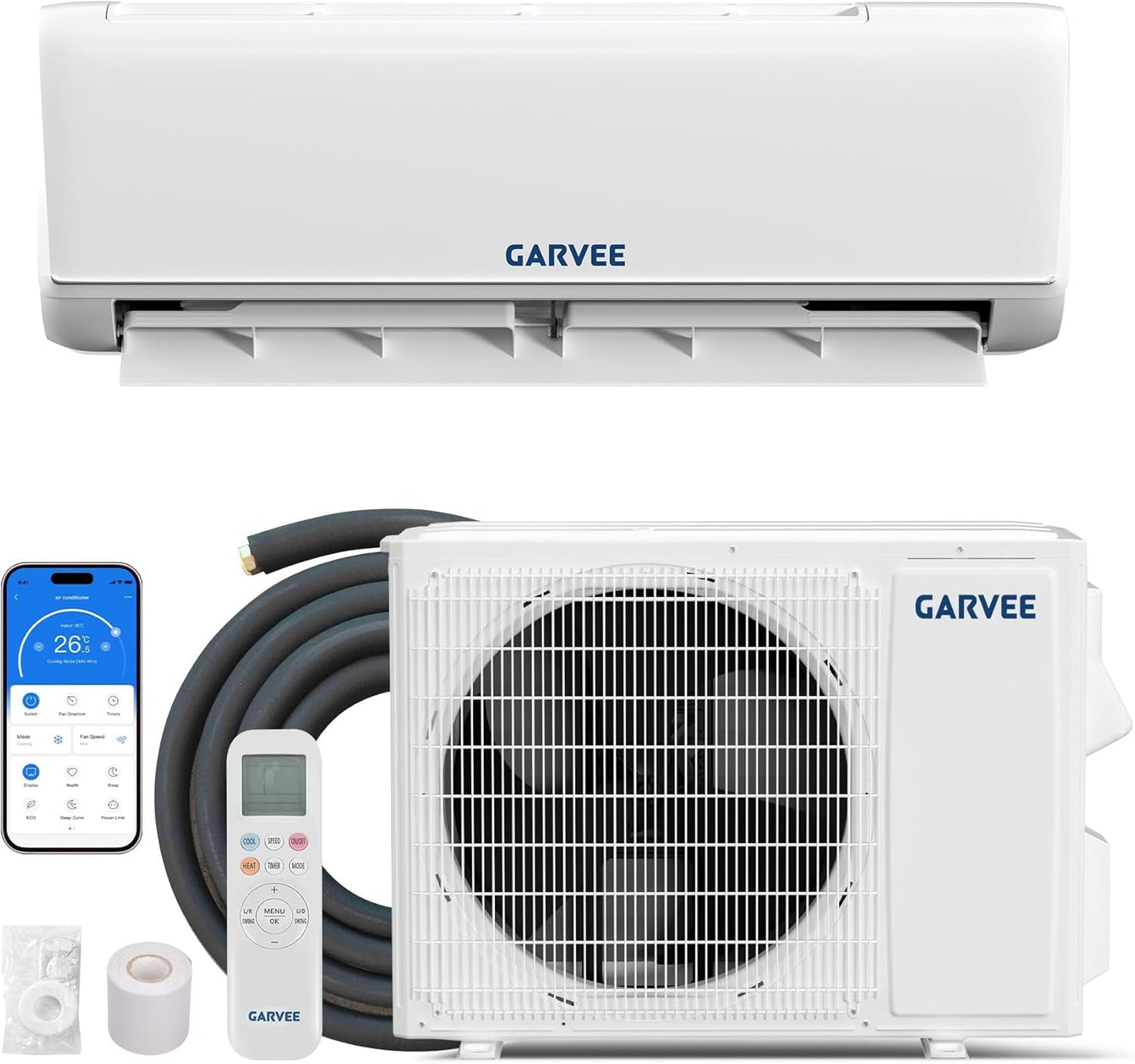 Garvee Mini Split AC & Heat Pump, 12000 BTU 115V, 22 SEER2, Remote Control & APP Control, Bulit in 2.0 WiFi, Compatible with Alexa, Ultra-Quiet, Energy Efficient, Cool and Heat Room Up to 750Sq.ft