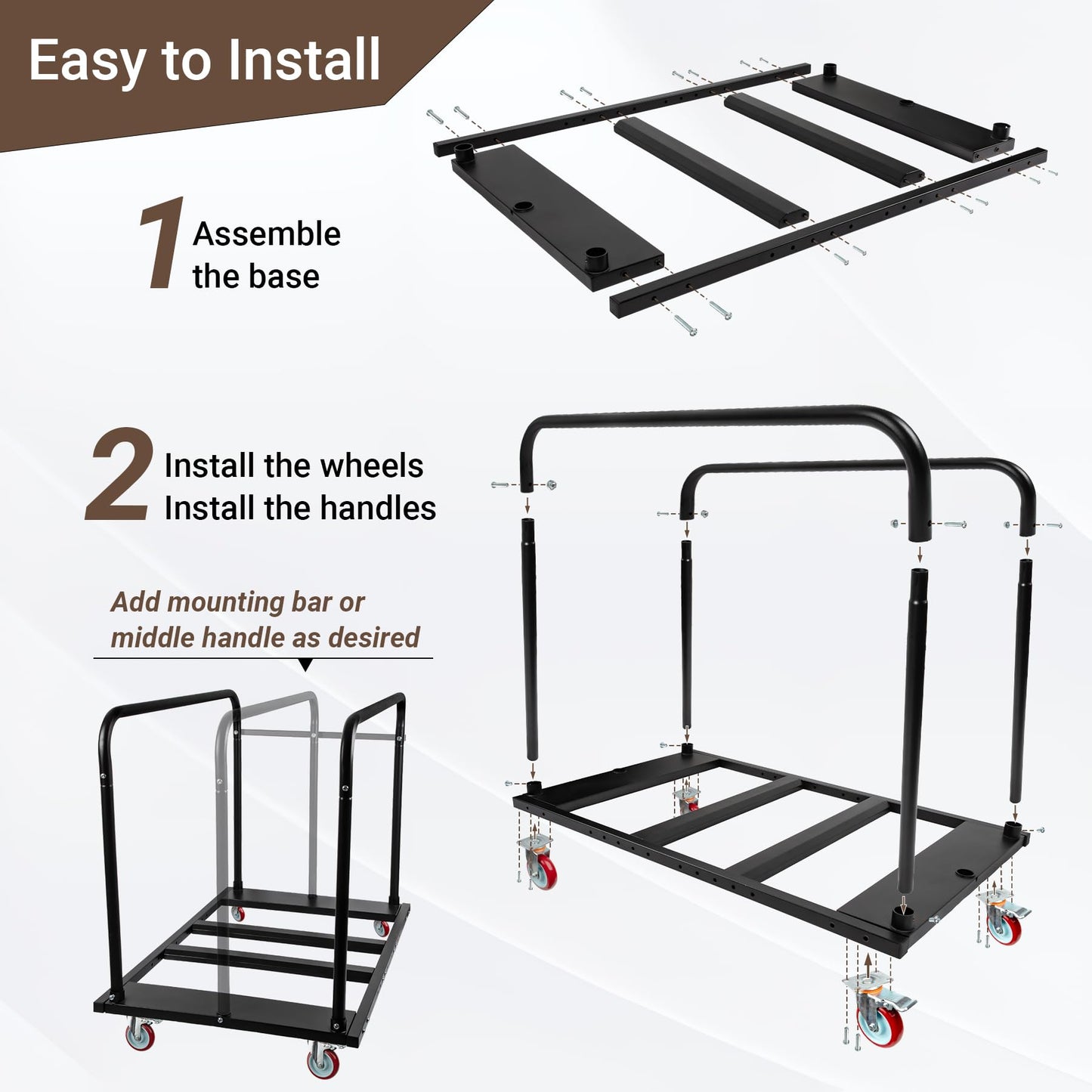 Eastrexon Folding Table Cart, Heavy Duty Table Dolly w/ 5" PU Swivel Wheels, Drywall Dolly Cart w/ 1800 LBS & 10 Table Capacity for Party Events, Hotel, Factory, Warehouse, (45.6" L x 29" W x 39" H)