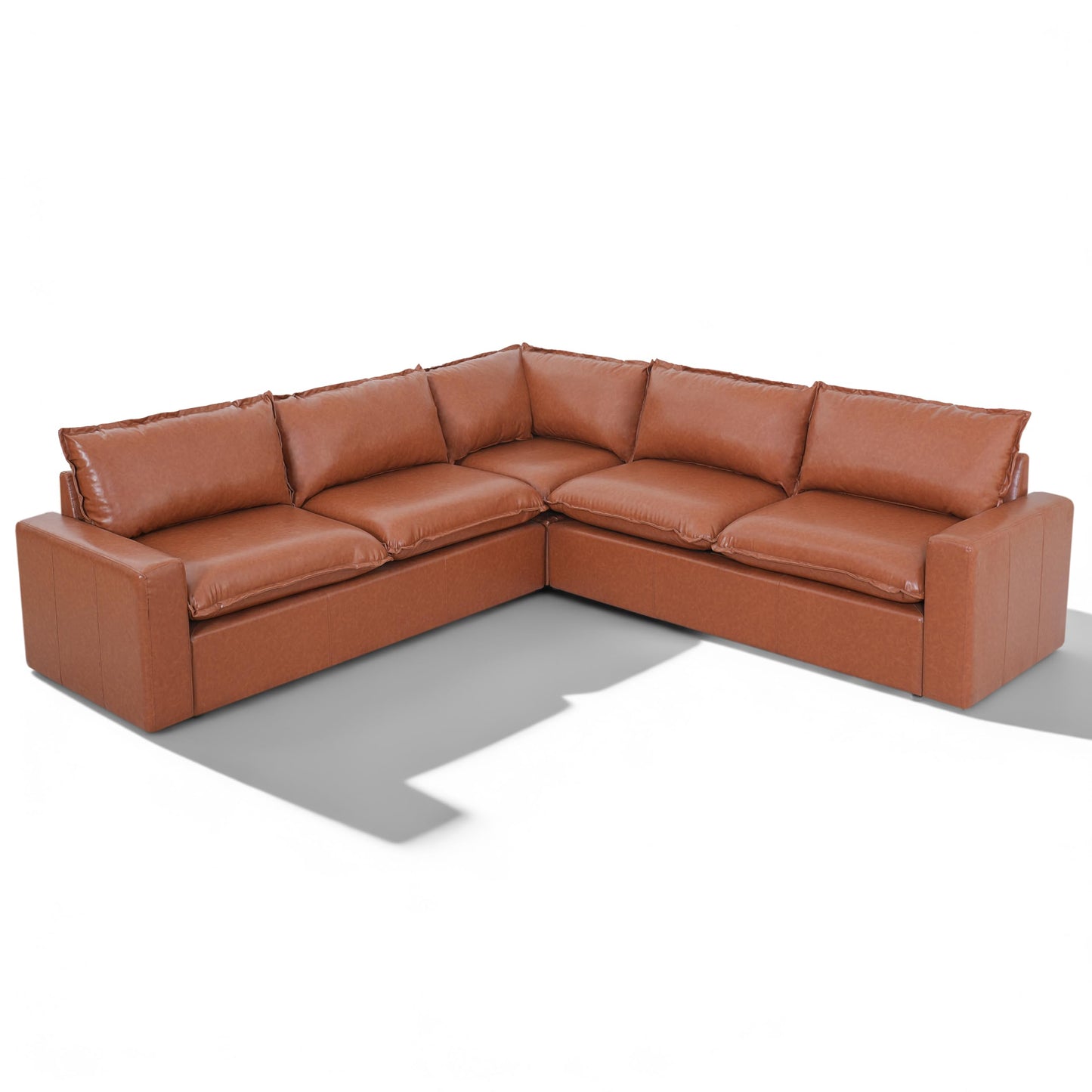 Christopher Knight Home Ruben Faux Leather 4-Seater Modular Sectional Sofa Couch with Wooden Frame, Modern L-Shaped Sofa Set for Living Room, Upholstered Cloud Couch with Back Pillows, Brown